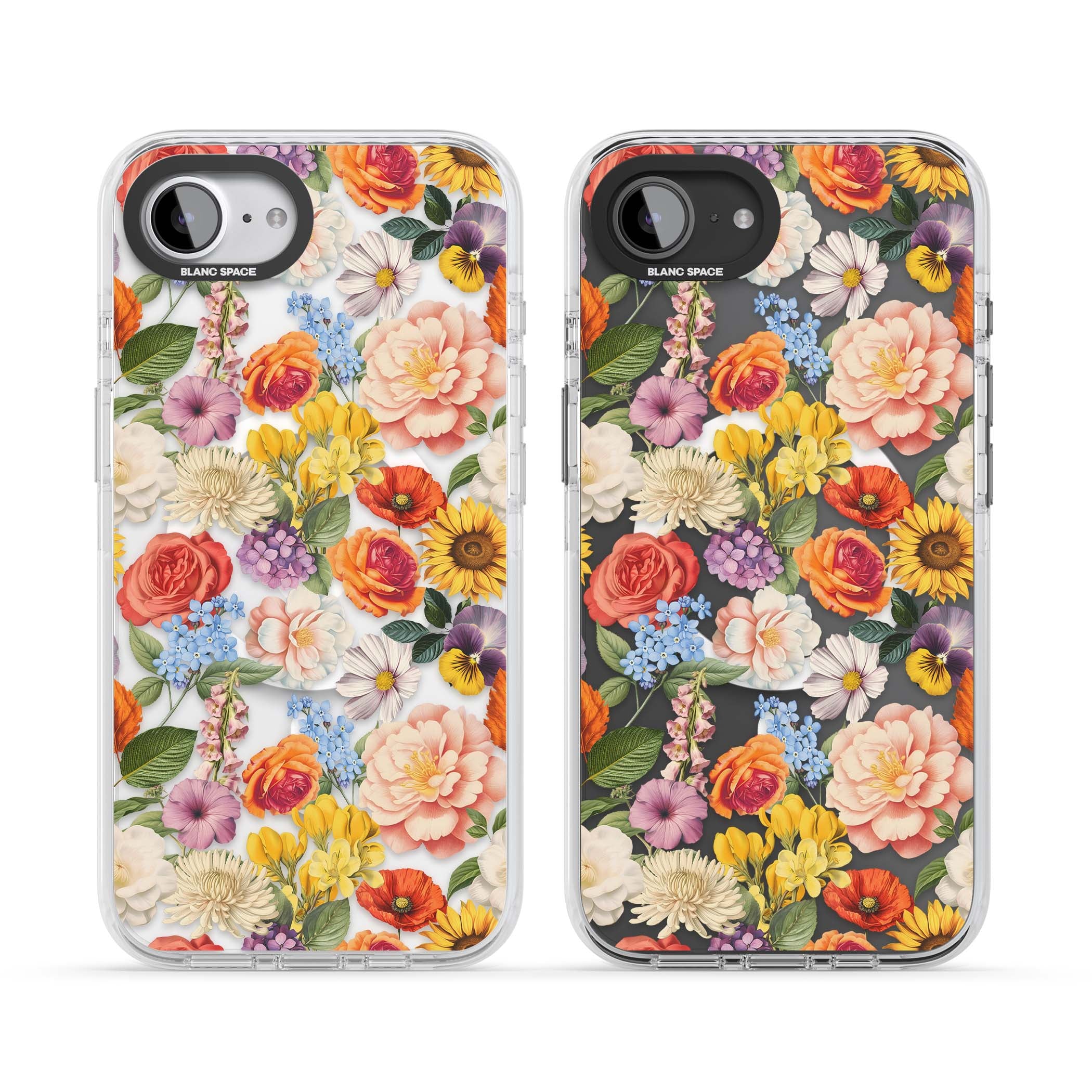 Bloom Basket floral iPhone case featuring cottage garden flowers including peonies, sunflowers, and wildflowers in pastel col | Impact Magsafe case for iPhone 16e, iPhone 17e