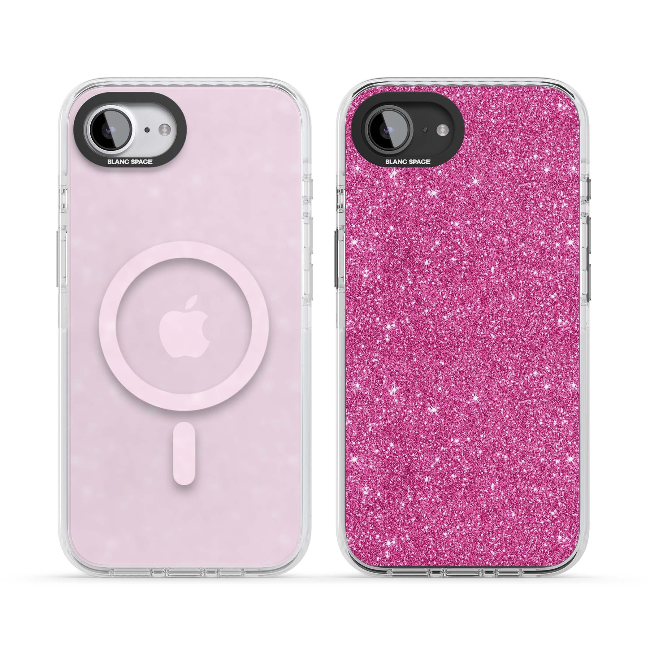 Pink Glitter Y2K iPhone case featuring hot pink glitter wallpaper with sparkle shimmer effect | Impact Magsafe case for iPhone 16e, iPhone 17e