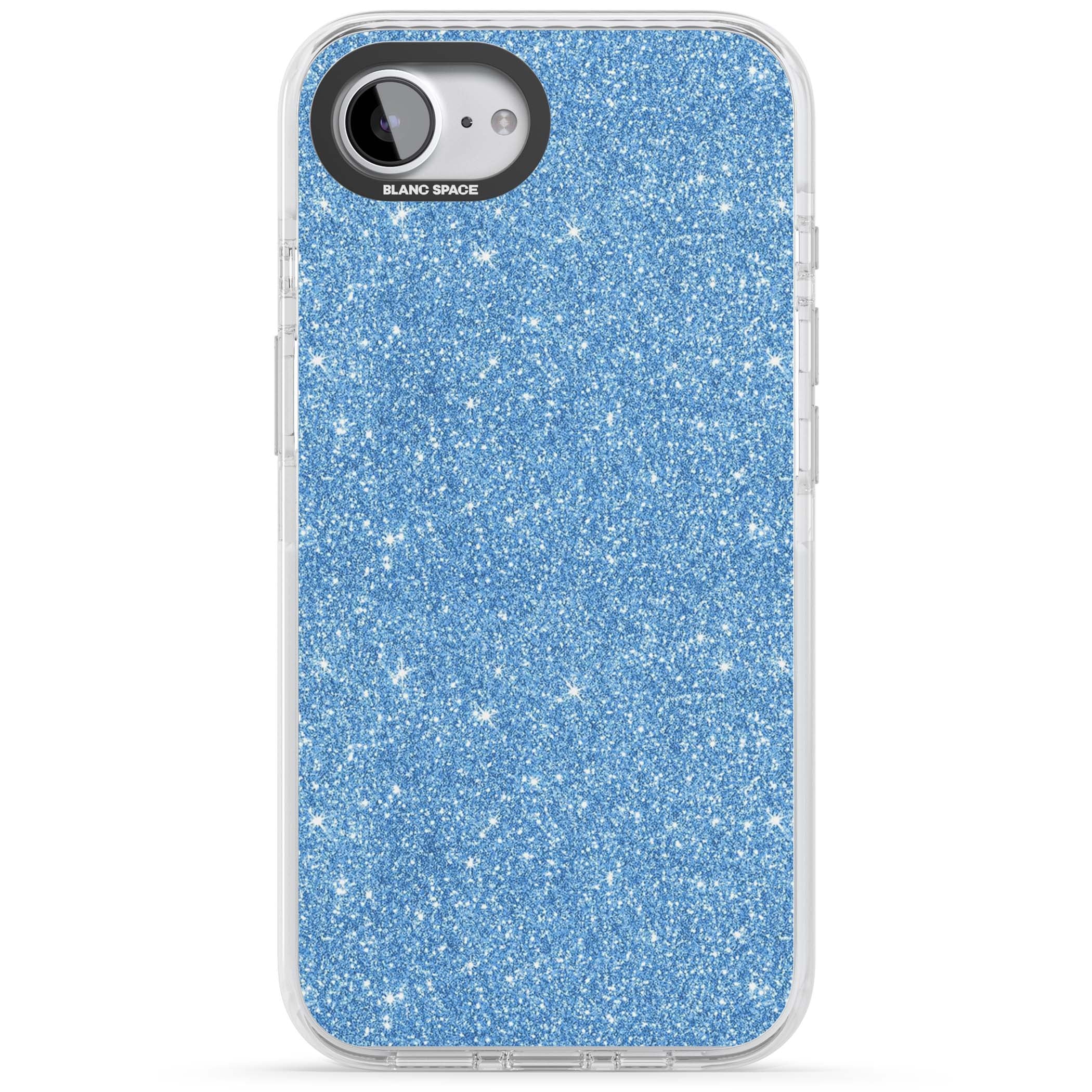 Blue Glitter blue glitter iPhone case featuring dense sparkling cerulean glitter with a glamorous shimmering finish | Impact Magsafe case for iPhone 16e, iPhone 17e