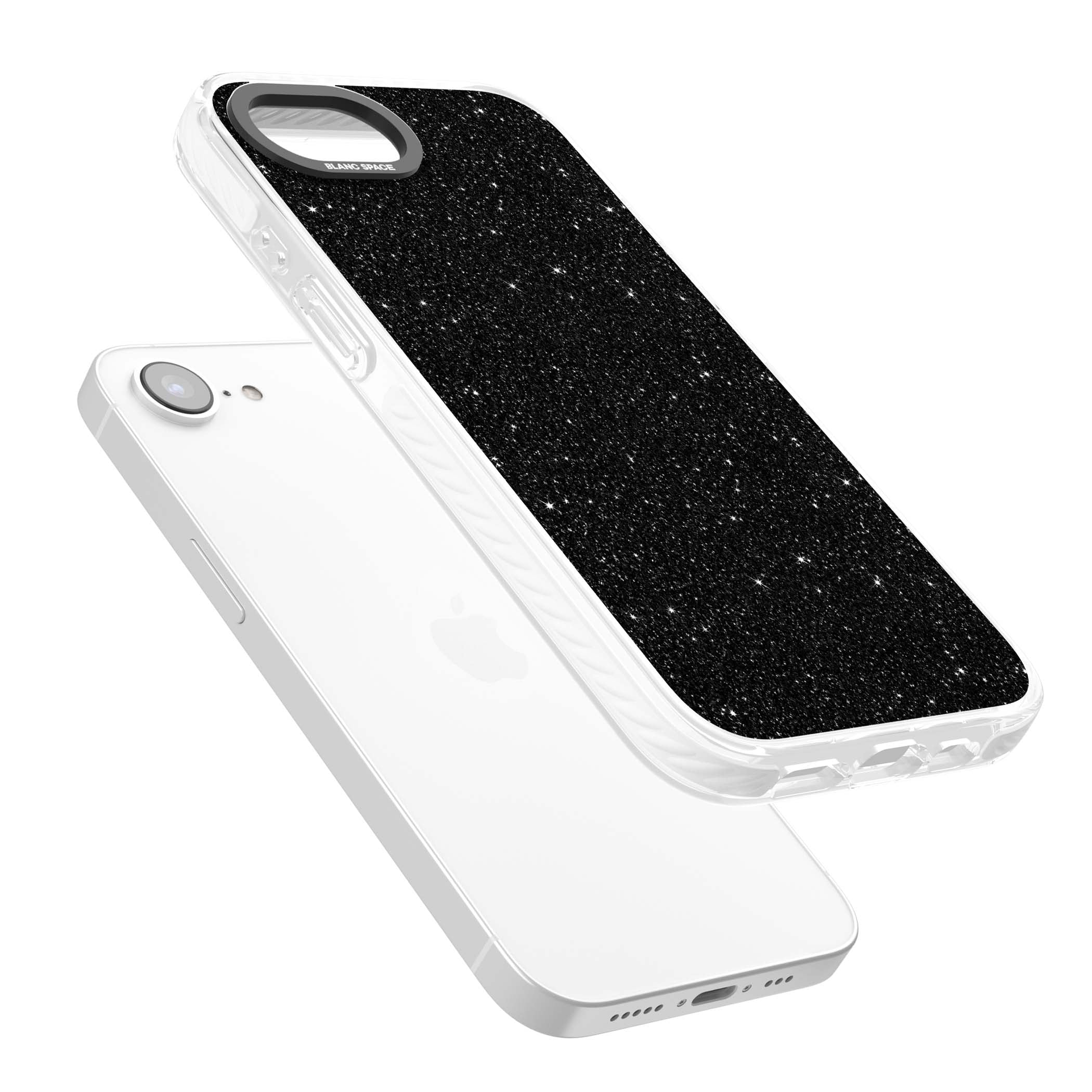 Black Glitter black glitter iPhone case featuring an all-over sparkly shimmer pattern on a jet black base | Impact Magsafe case for iPhone 16e, iPhone 17e
