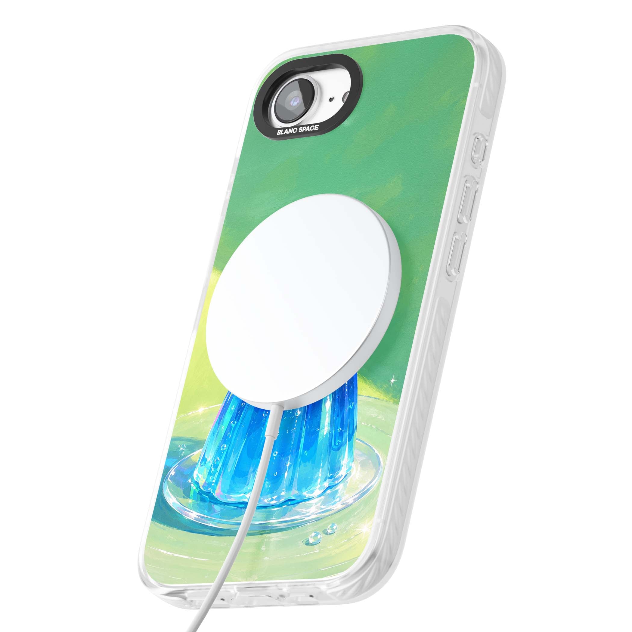 Cherry Jelly kawaii dessert iPhone case featuring blue jelly pudding, whipped cream and a red cherry | Impact Magsafe case for iPhone 16e, iPhone 17e