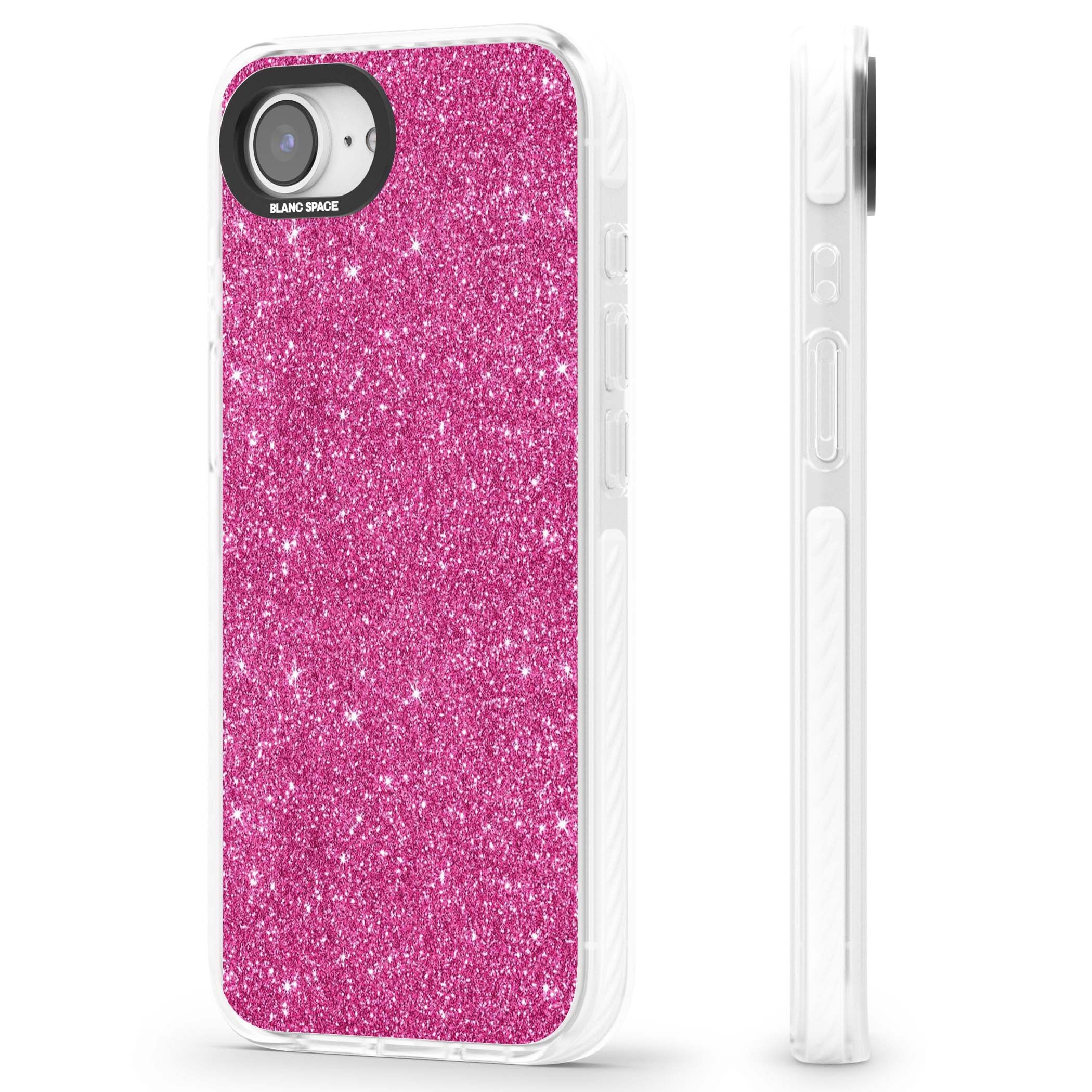 Pink Glitter Y2K iPhone case featuring hot pink glitter wallpaper with sparkle shimmer effect | Clear Impact case for iPhone 16e, iPhone 17e