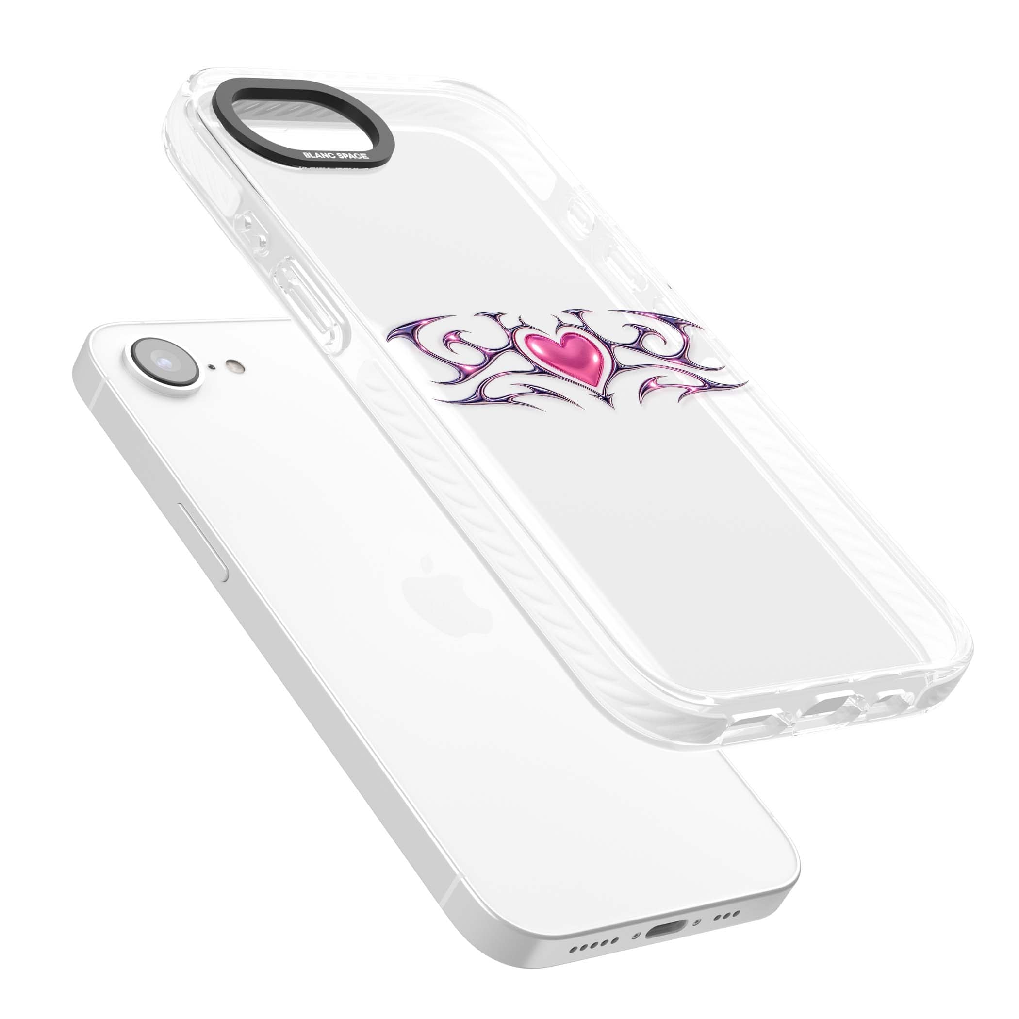 Pink Chrome Heart y2k iPhone case | Clear Impact case for iPhone 16e, iPhone 17e