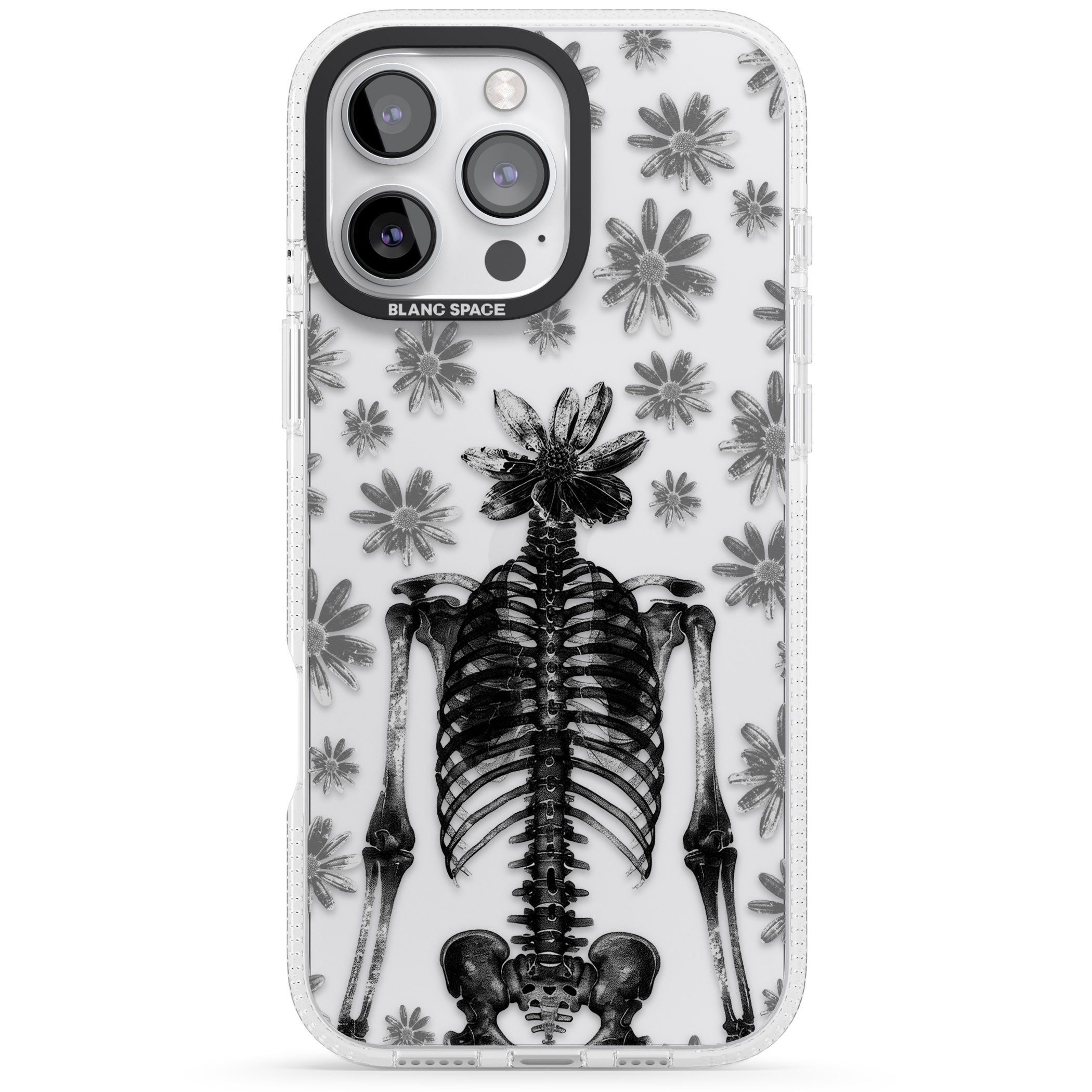 Skeleton Flower iPhone 16 Pro Max / 16 Pro Clear Case Impact Air - Blanc Space