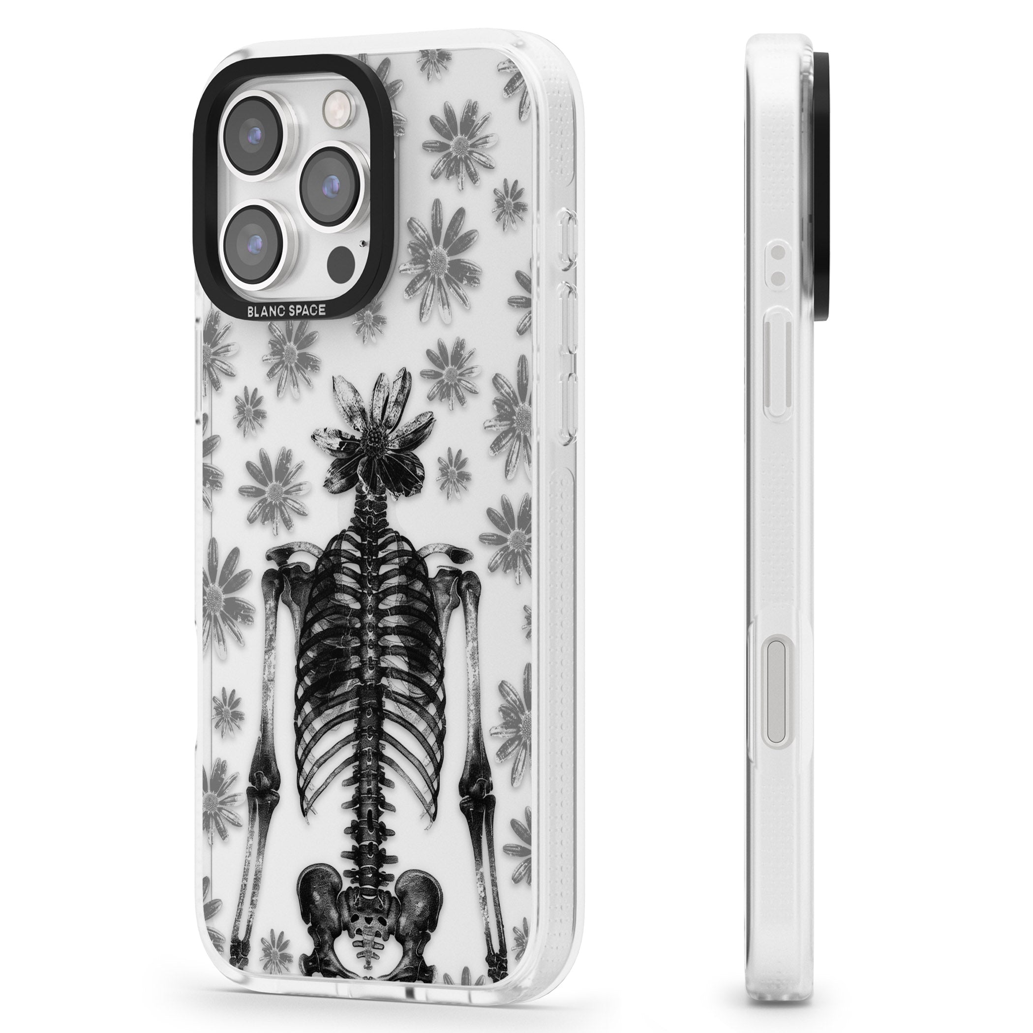 Skeleton Flower iPhone 16 Pro Max / 16 Pro Clear Case Impact Air - Blanc Space