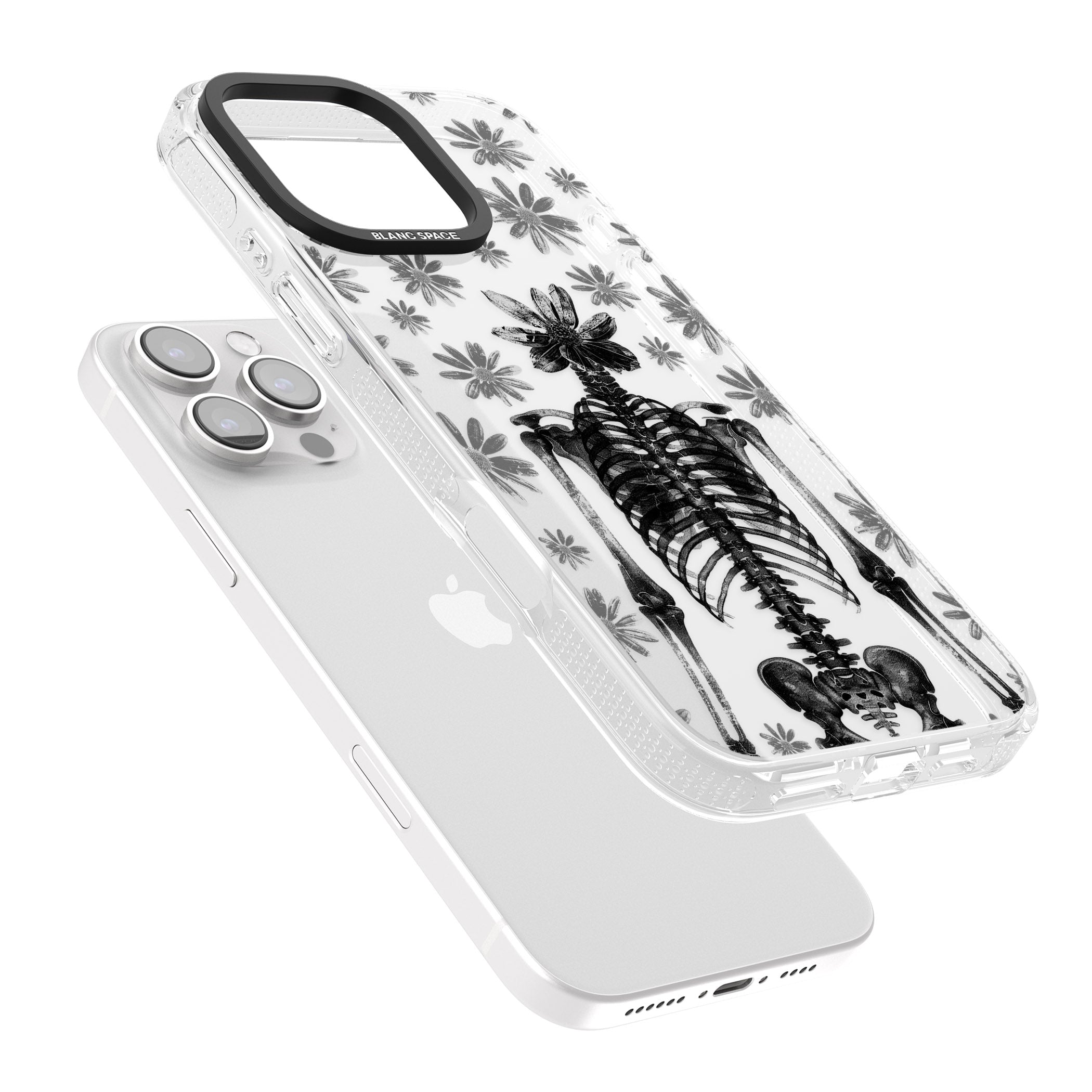 Skeleton Flower iPhone 16 Pro Max / 16 Pro Clear Case Impact Air - Blanc Space