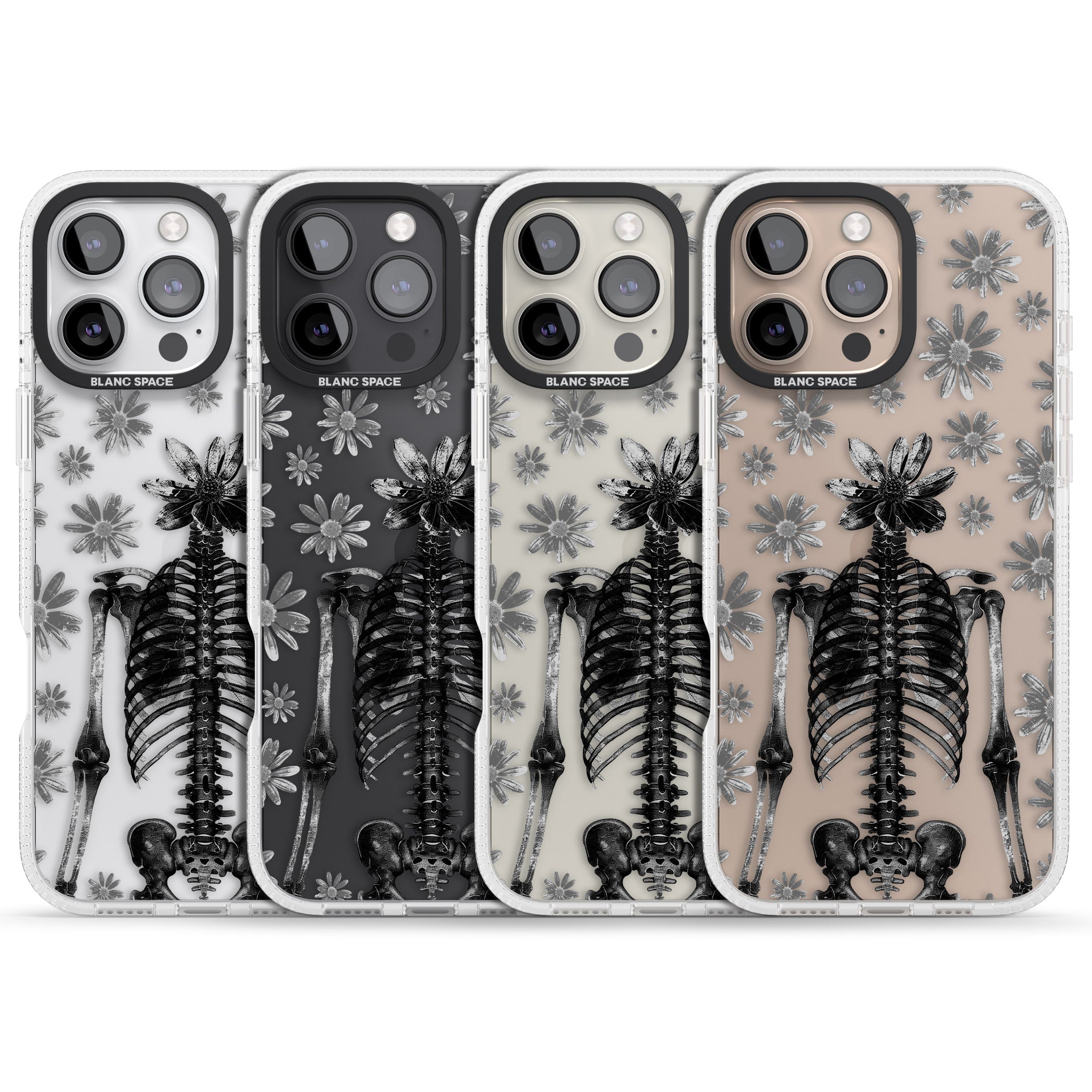 Skeleton Flower iPhone 16 Pro Max / 16 Pro Clear Case Impact Air - Blanc Space