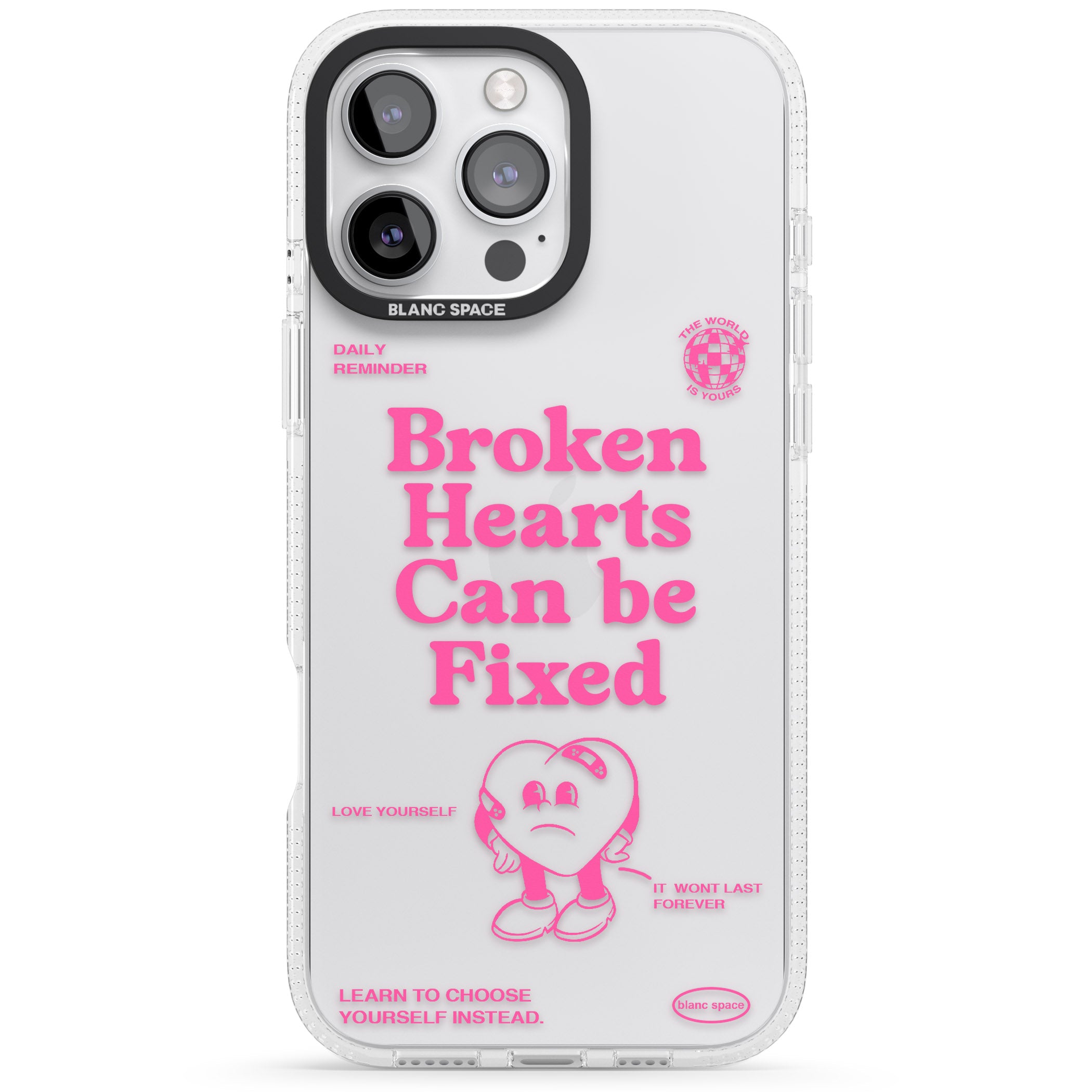 Broken Hearts Can Be Fixed iPhone 16 Pro Max / 16 Pro Clear Case Impact Air - Blanc Space