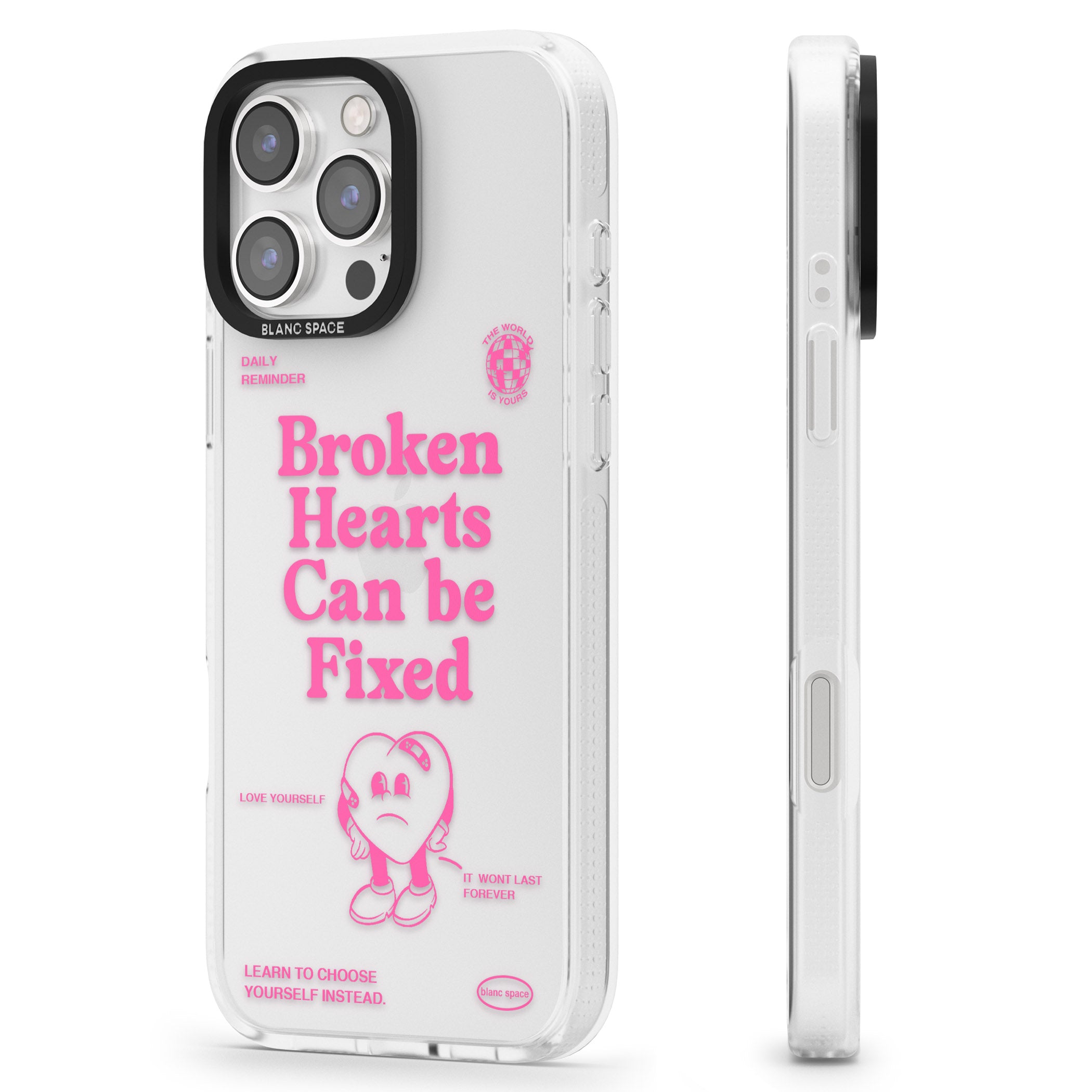 Broken Hearts Can Be Fixed iPhone 16 Pro Max / 16 Pro Clear Case Impact Air - Blanc Space