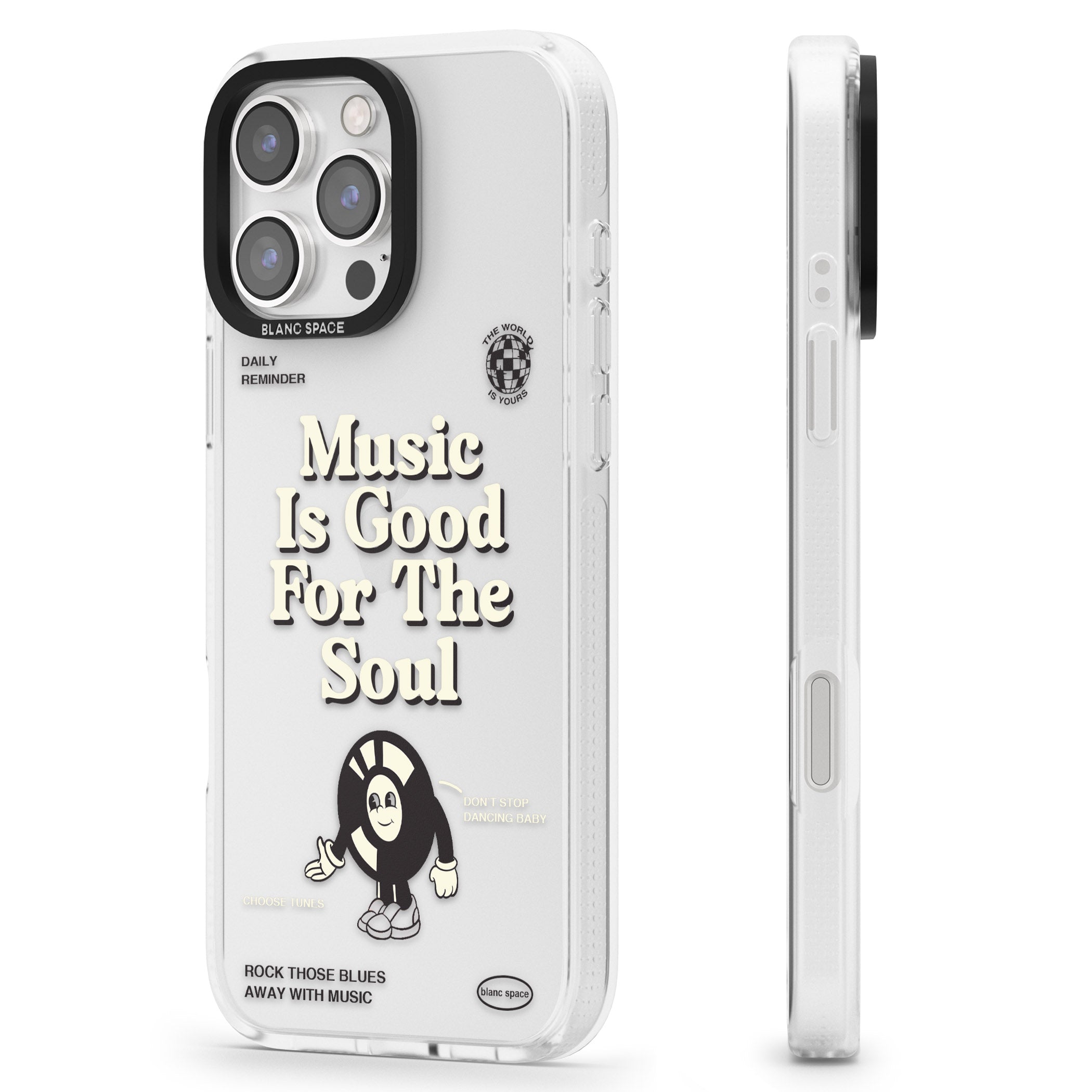 Music Is Good For The Soul iPhone 16 Pro Max / 16 Pro Clear Case Impact Air - Blanc Space