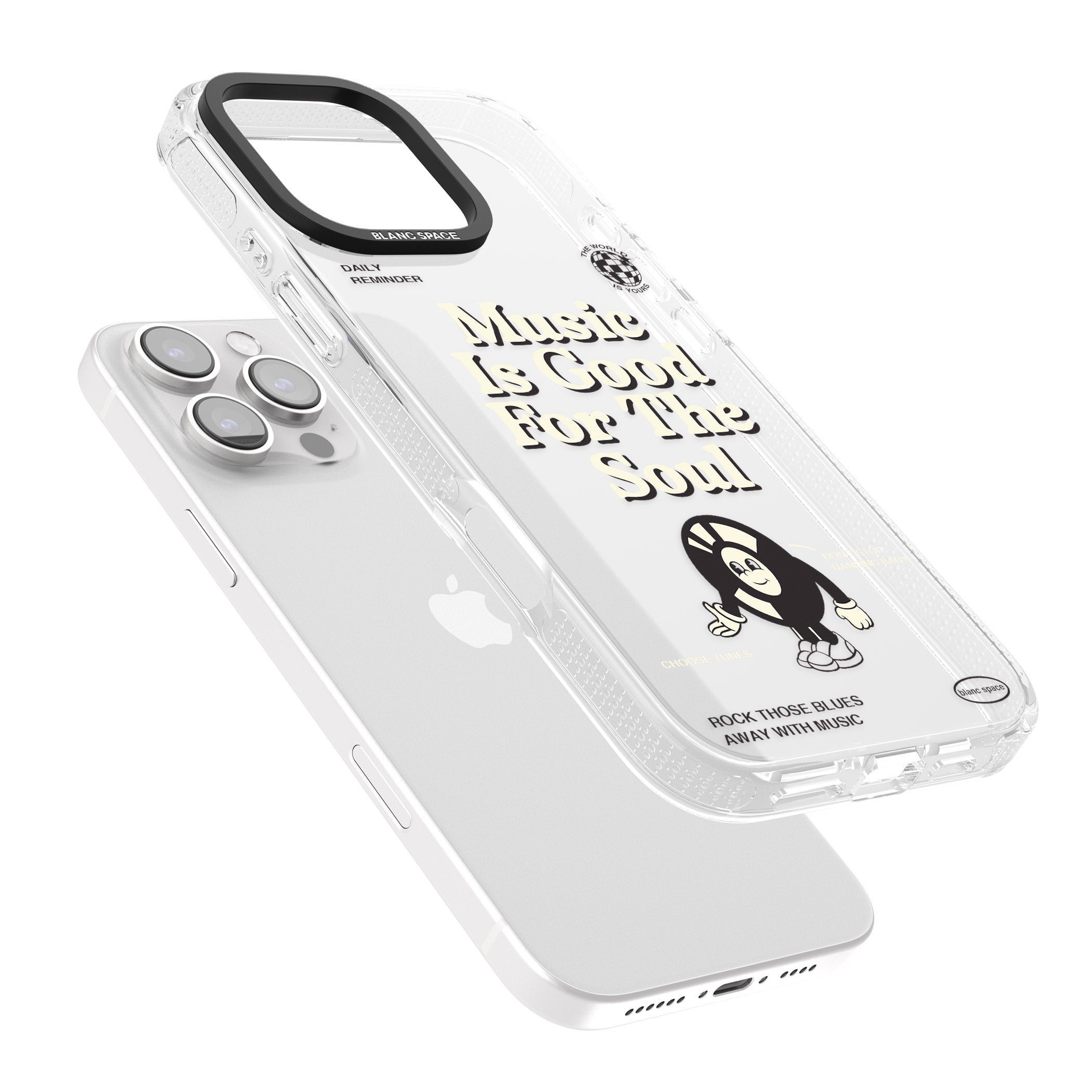 Music Is Good For The Soul iPhone 16 Pro Max / 16 Pro Clear Case Impact Air - Blanc Space