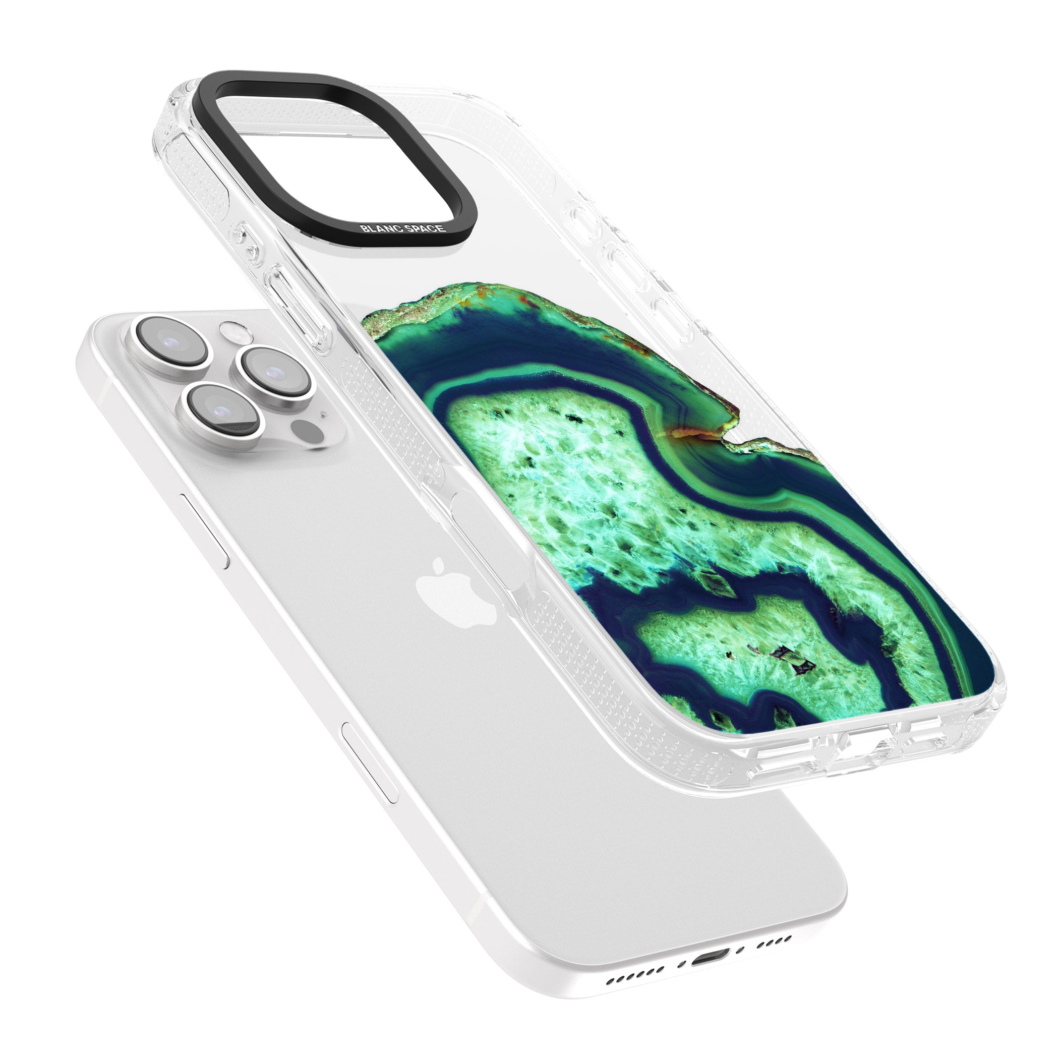 Neon Green & Blue Agate Crystal Transparent Design iPhone 16 Pro Max / 16 Pro Clear Case Impact Air - Blanc Space