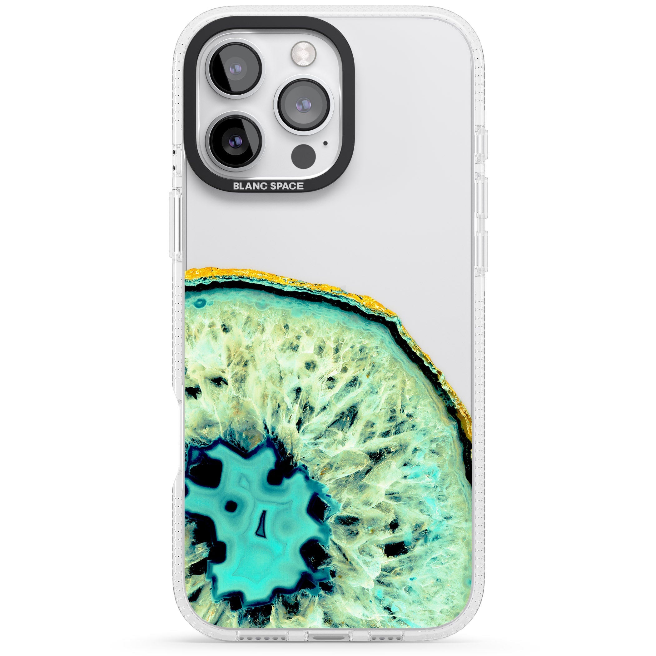 Turquoise & Green Gemstone Crystal Clear Design iPhone 16 Pro Max / 16 Pro Clear Case Impact Air - Blanc Space