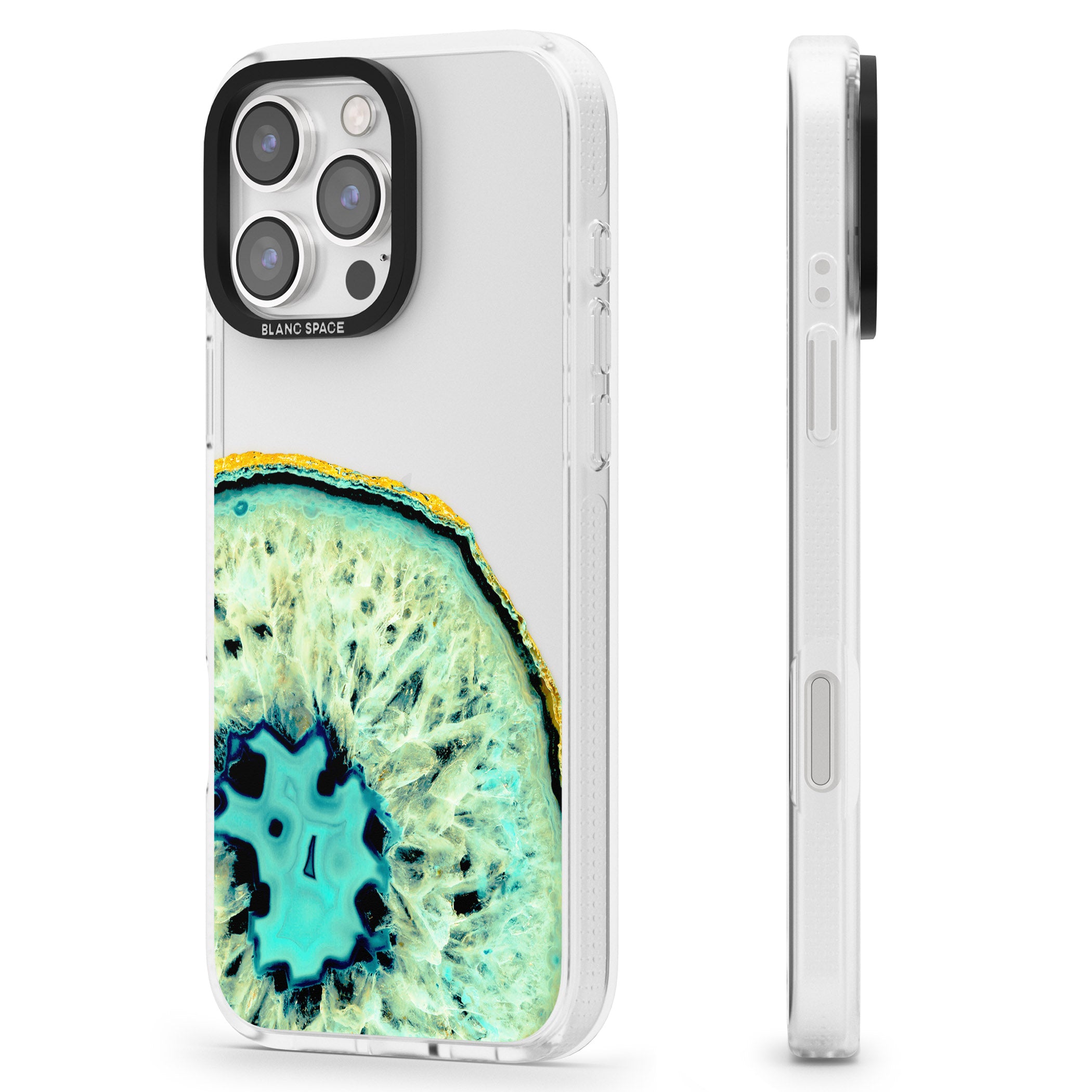 Turquoise & Green Gemstone Crystal Clear Design iPhone 16 Pro Max / 16 Pro Clear Case Impact Air - Blanc Space