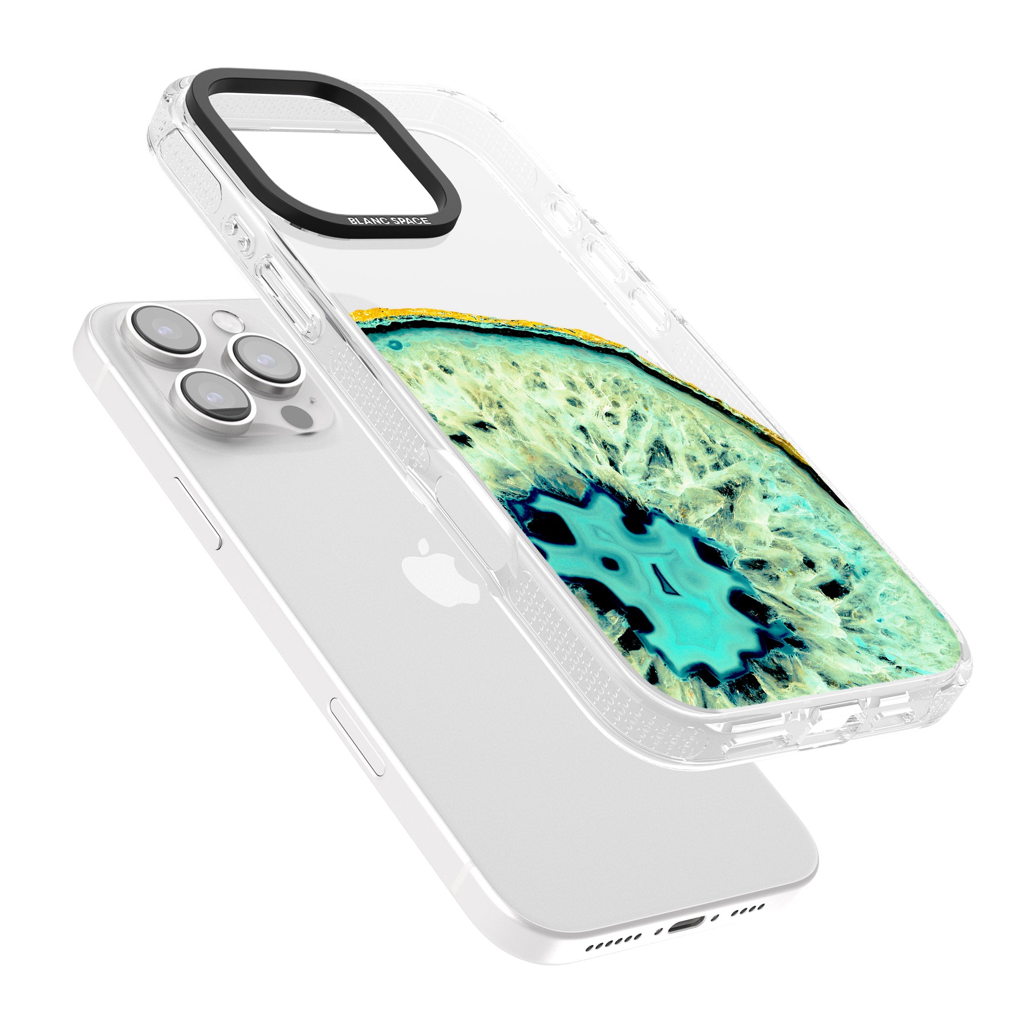 Turquoise & Green Gemstone Crystal Clear Design iPhone 16 Pro Max / 16 Pro Clear Case Impact Air - Blanc Space