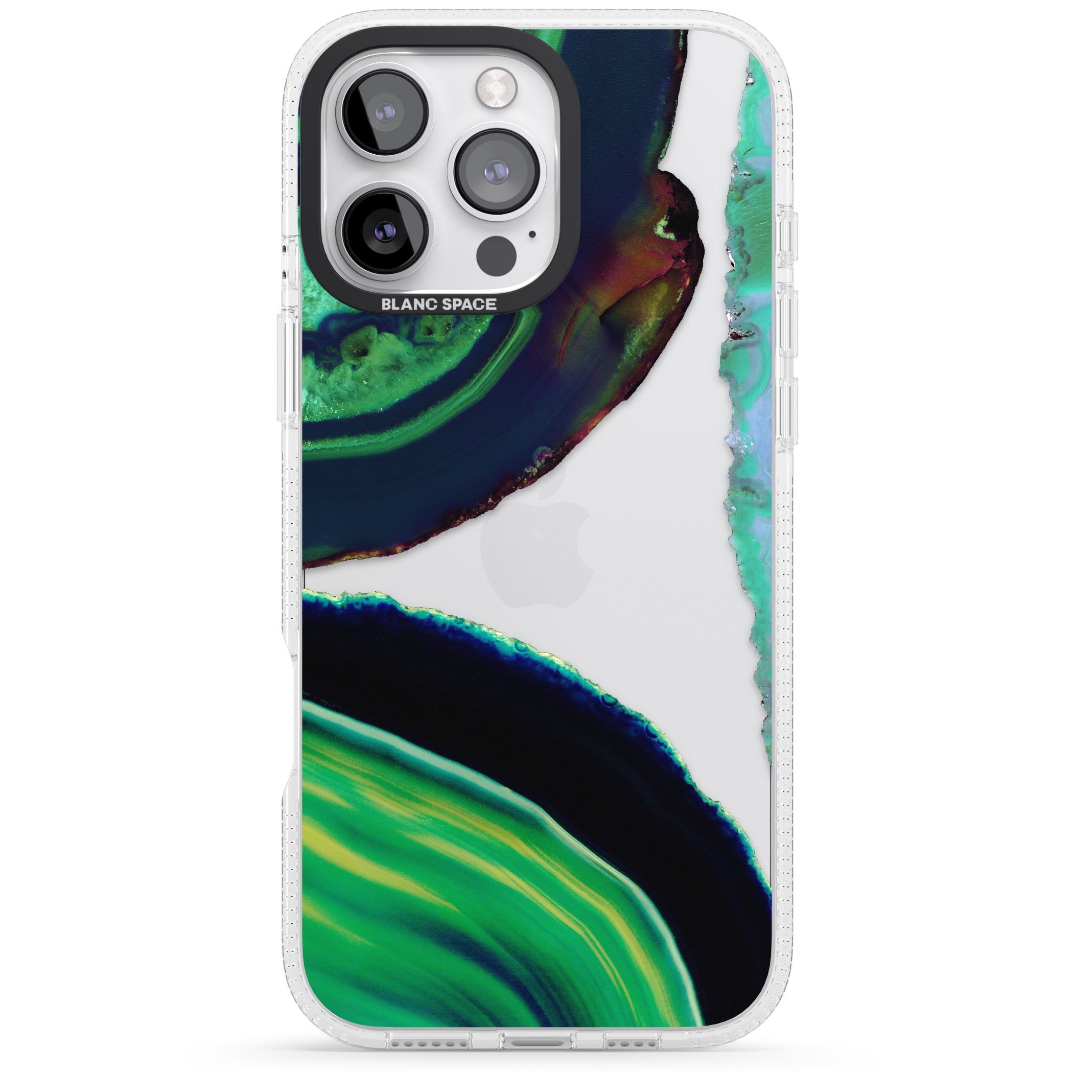 Green & Navy Gemstone Crystal Clear Design iPhone 16 Pro Max / 16 Pro Clear Case Impact Air - Blanc Space