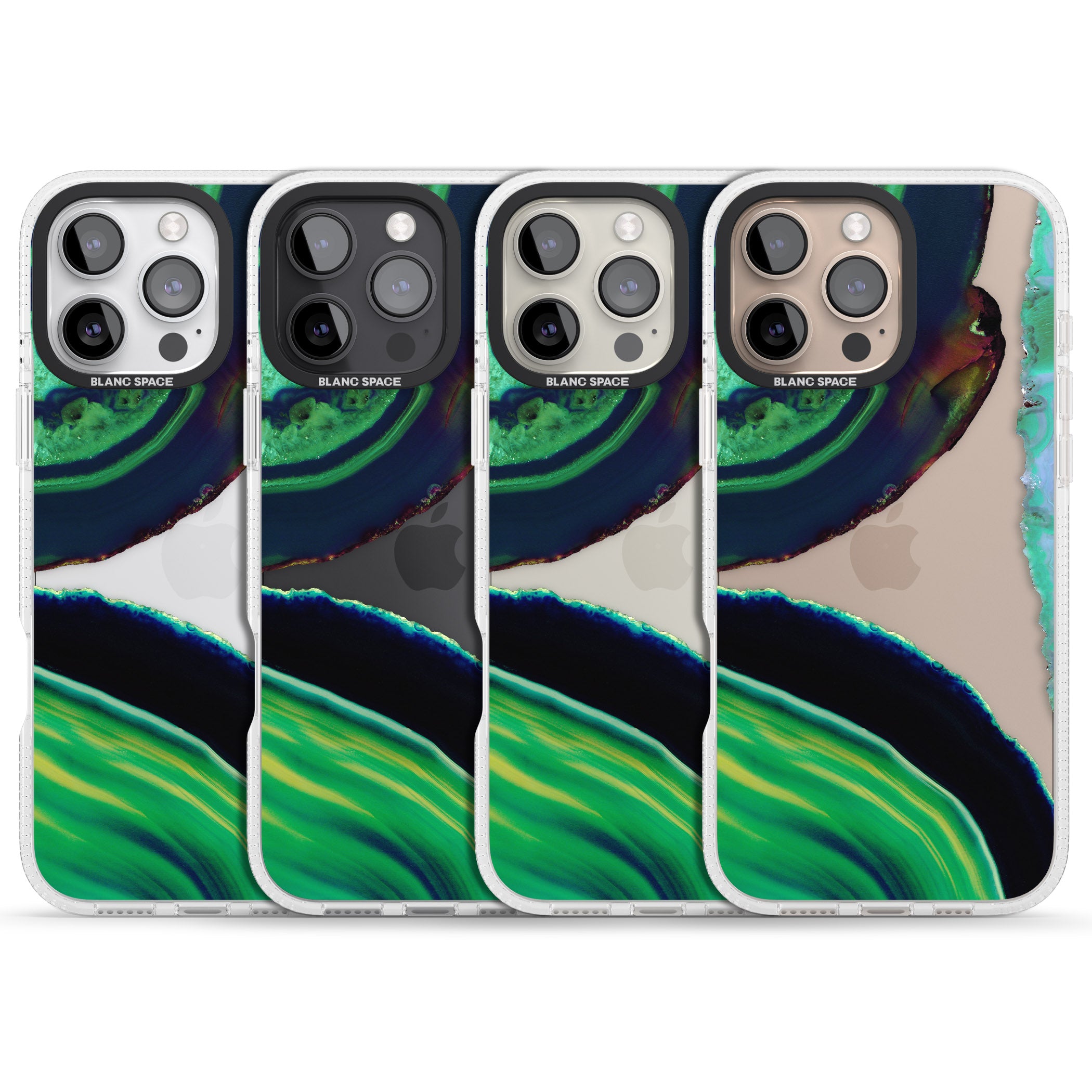 Green & Navy Gemstone Crystal Clear Design iPhone 16 Pro Max / 16 Pro Clear Case Impact Air - Blanc Space
