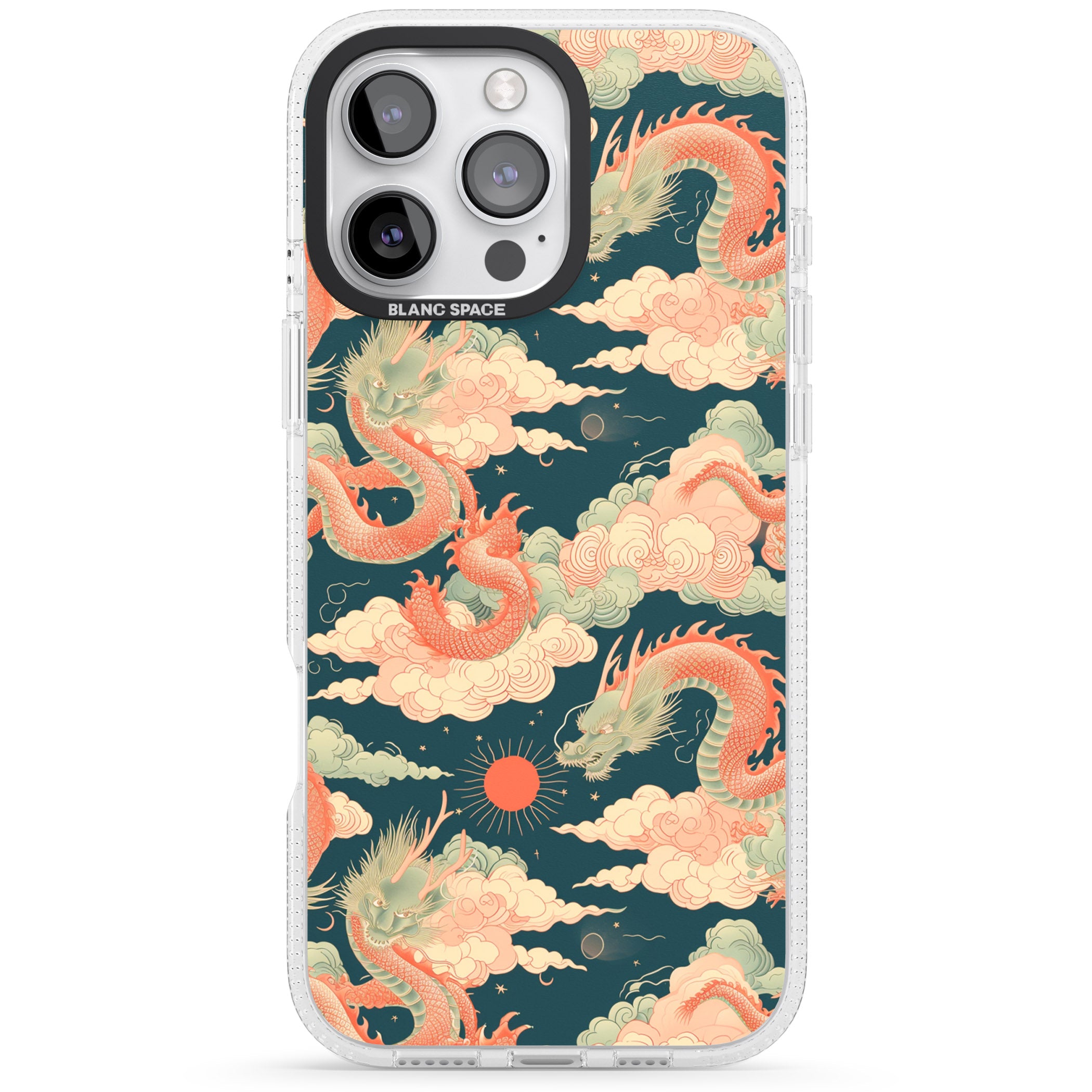 Chinese Dragons & Clouds iPhone 16 Pro Max / 16 Pro Clear Case Impact Air - Blanc Space