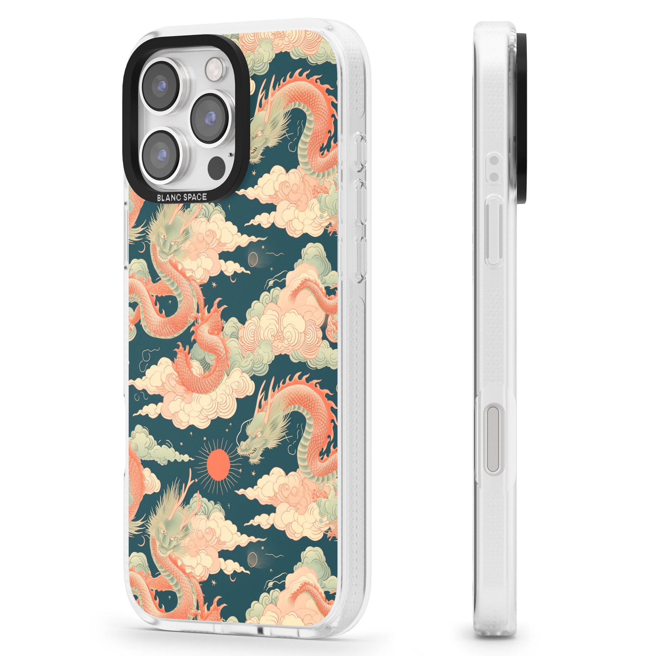 Chinese Dragons & Clouds iPhone 16 Pro Max / 16 Pro Clear Case Impact Air - Blanc Space
