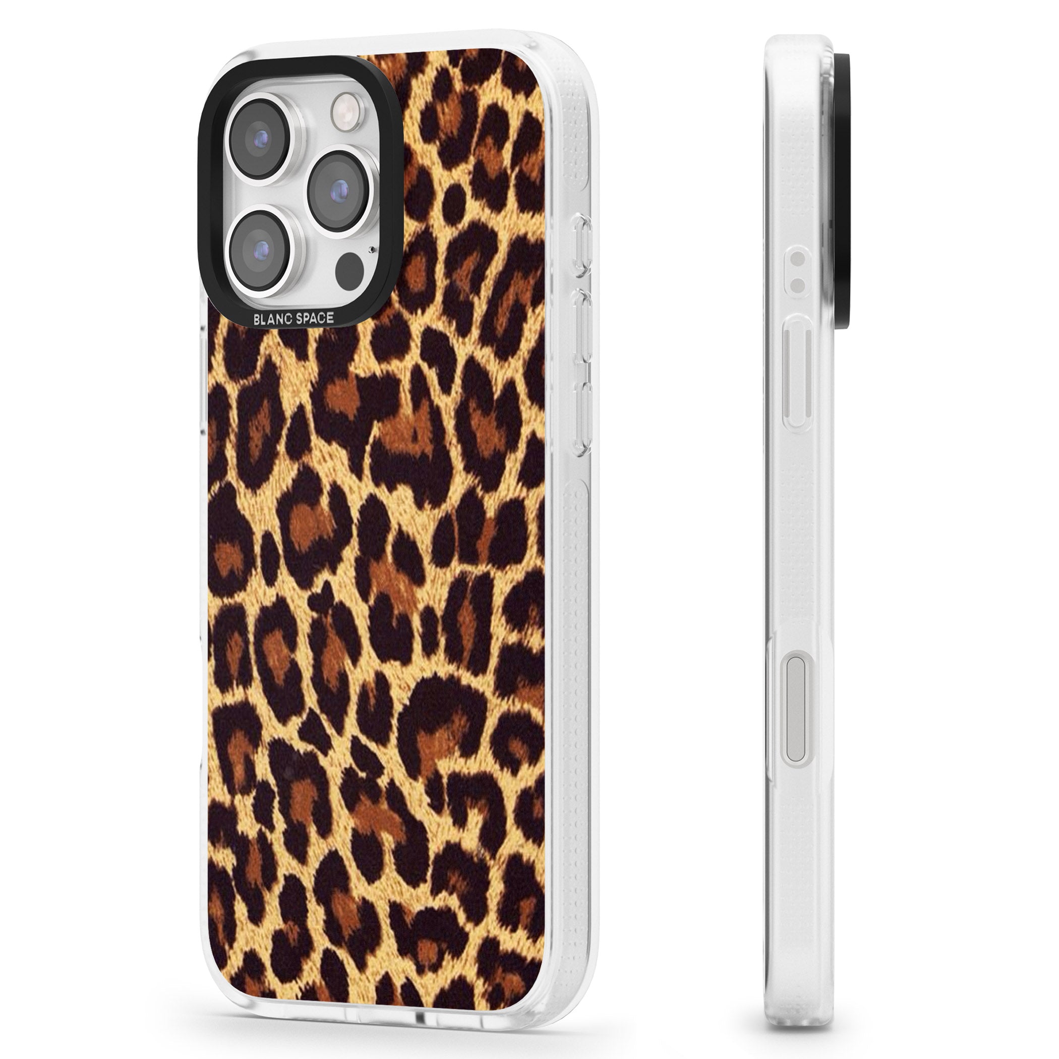 Gold Leopard Print iPhone 16 Pro Max / 16 Pro Clear Case Impact Air - Blanc Space