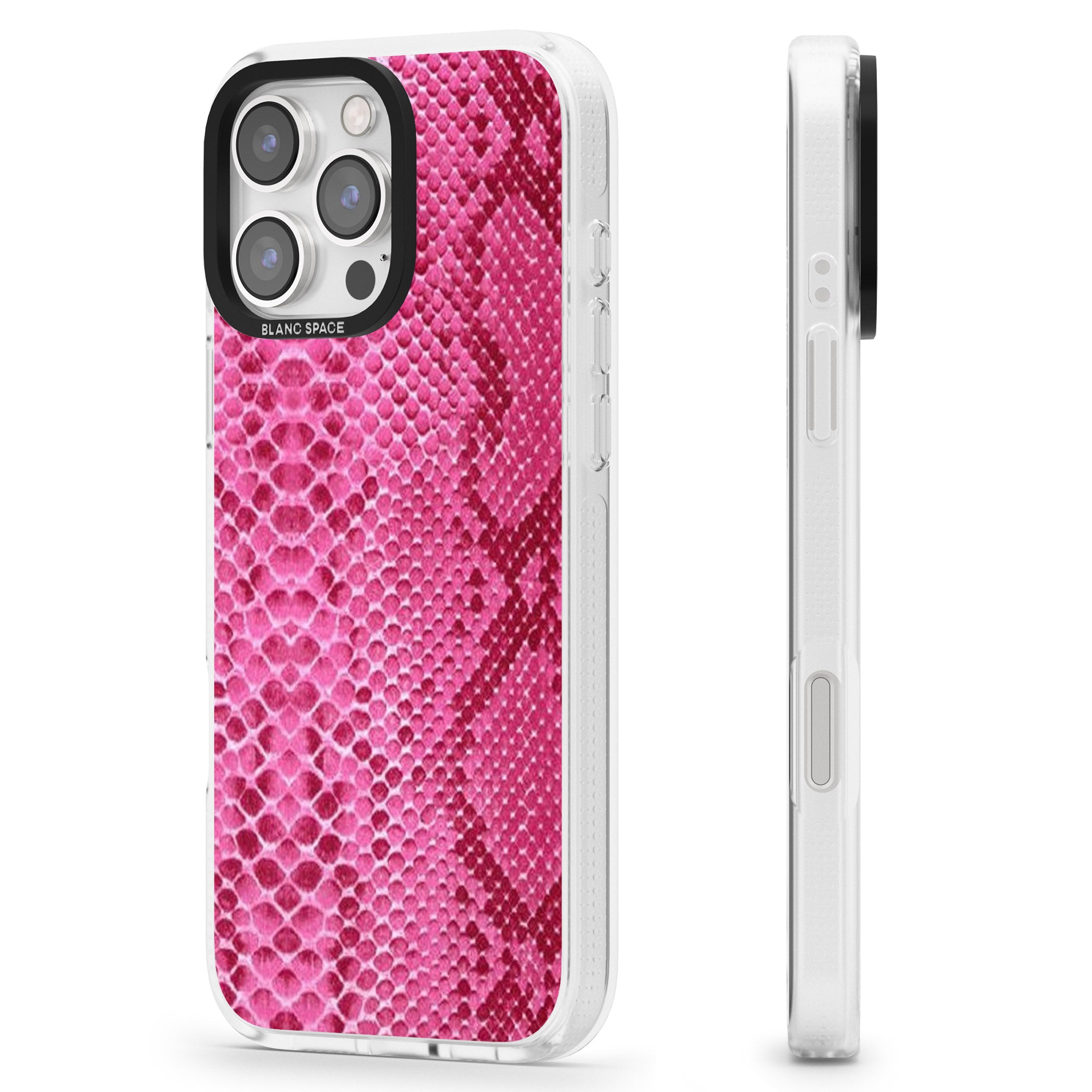 Pink Snakeskin iPhone 16 Pro Max / 16 Pro Clear Case Impact Air - Blanc Space