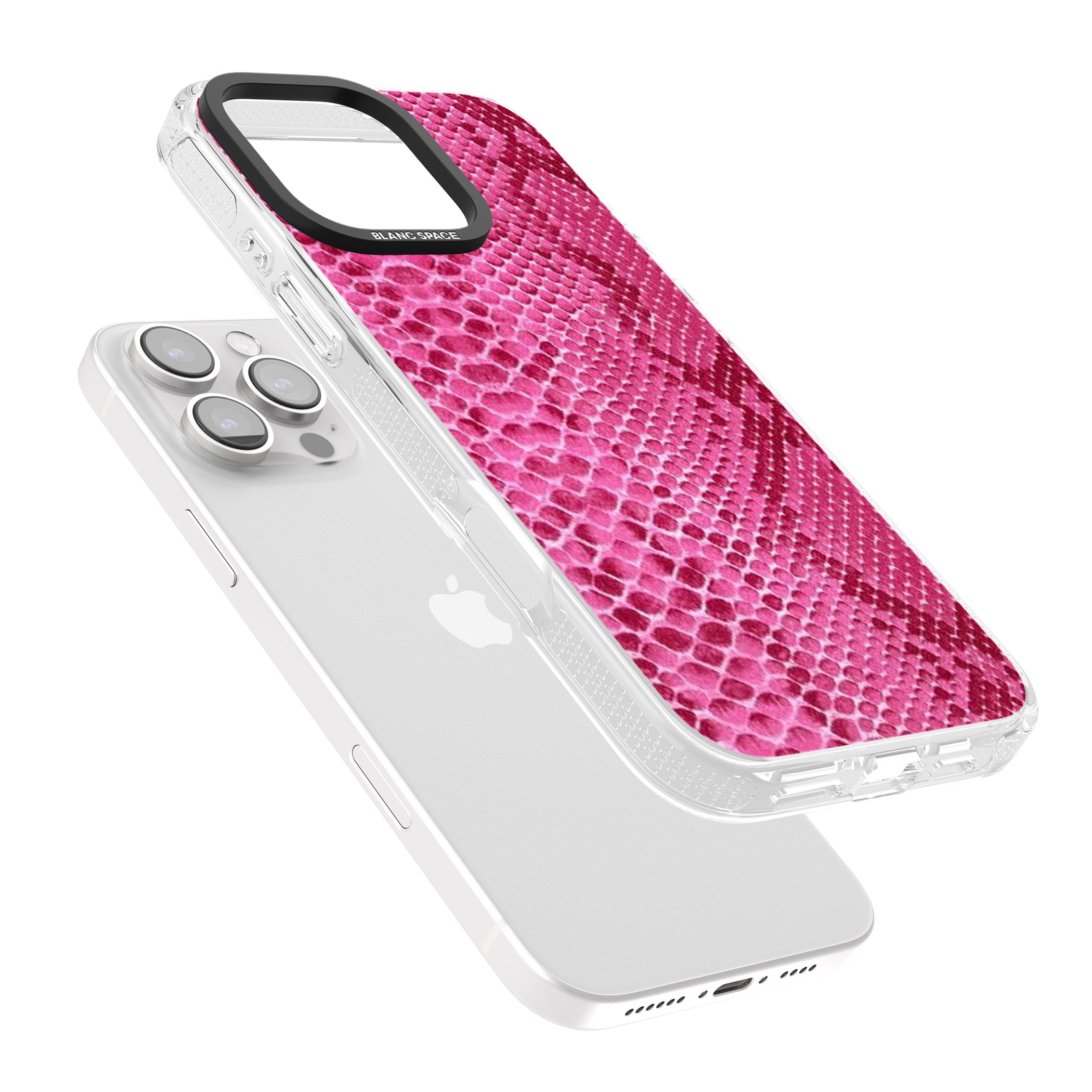 Pink Snakeskin iPhone 16 Pro Max / 16 Pro Clear Case Impact Air - Blanc Space