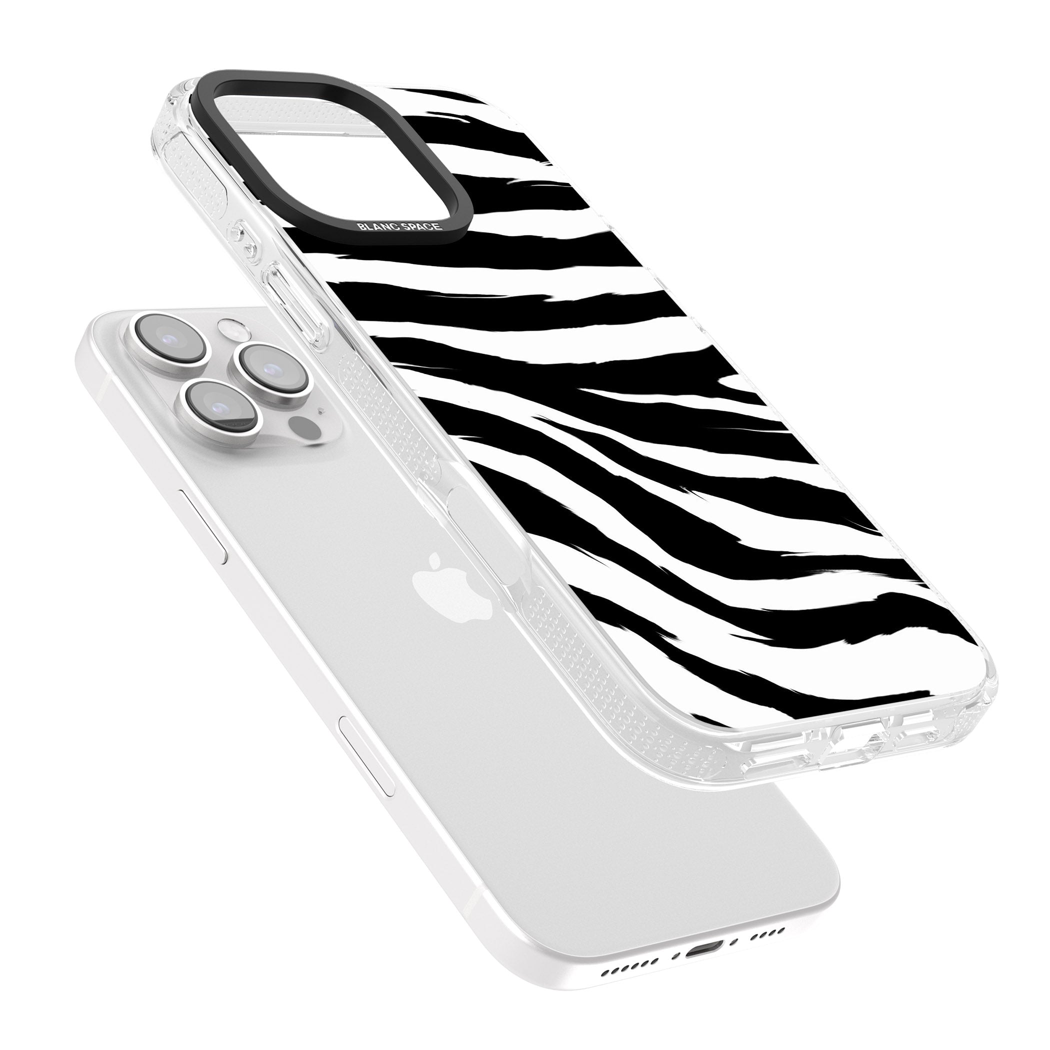 Black Zebra Print iPhone 16 Pro Max / 16 Pro Clear Case Impact Air - Blanc Space