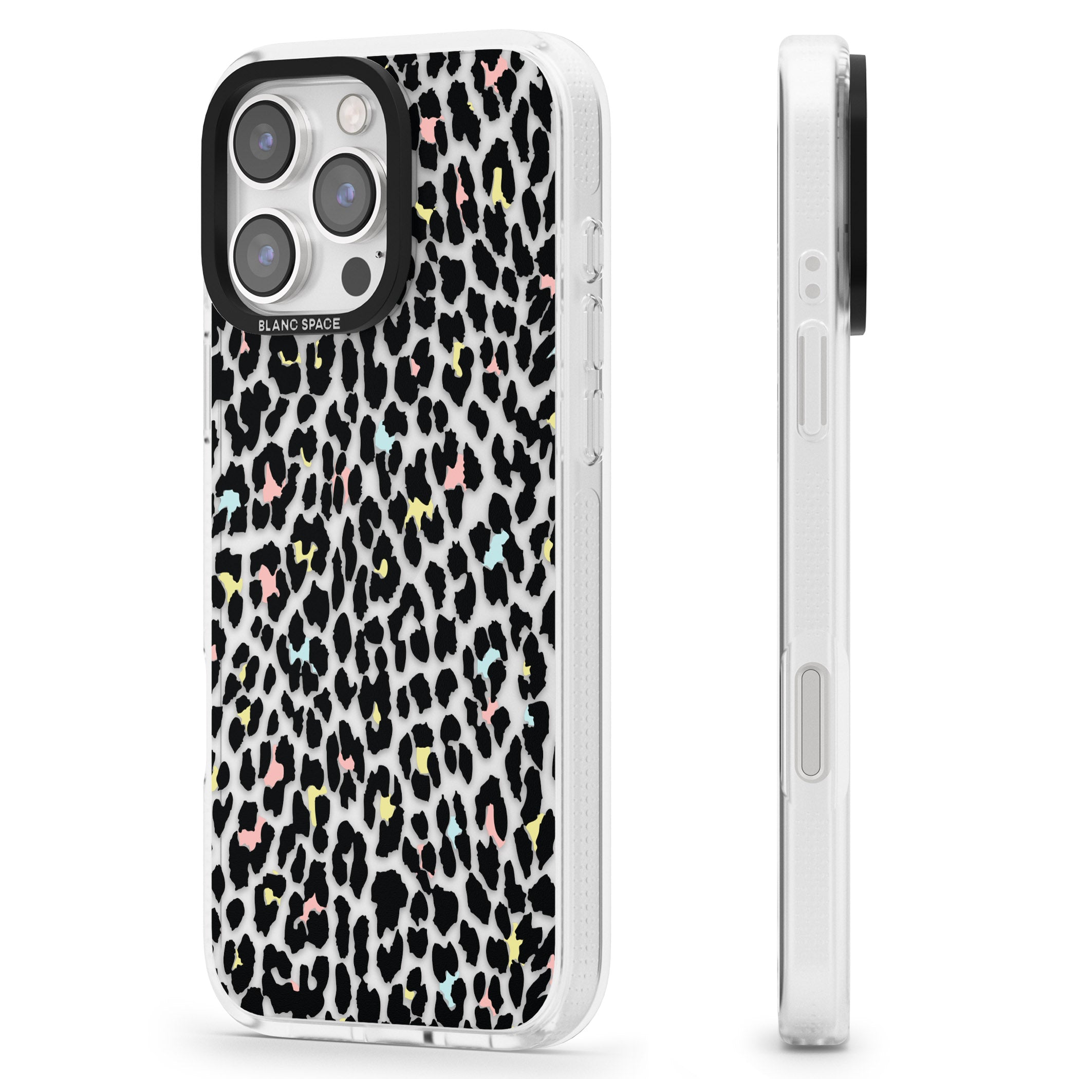 Mixed Pastels Leopard Print - Transparent iPhone 16 Pro Max / 16 Pro Clear Case Impact Air - Blanc Space