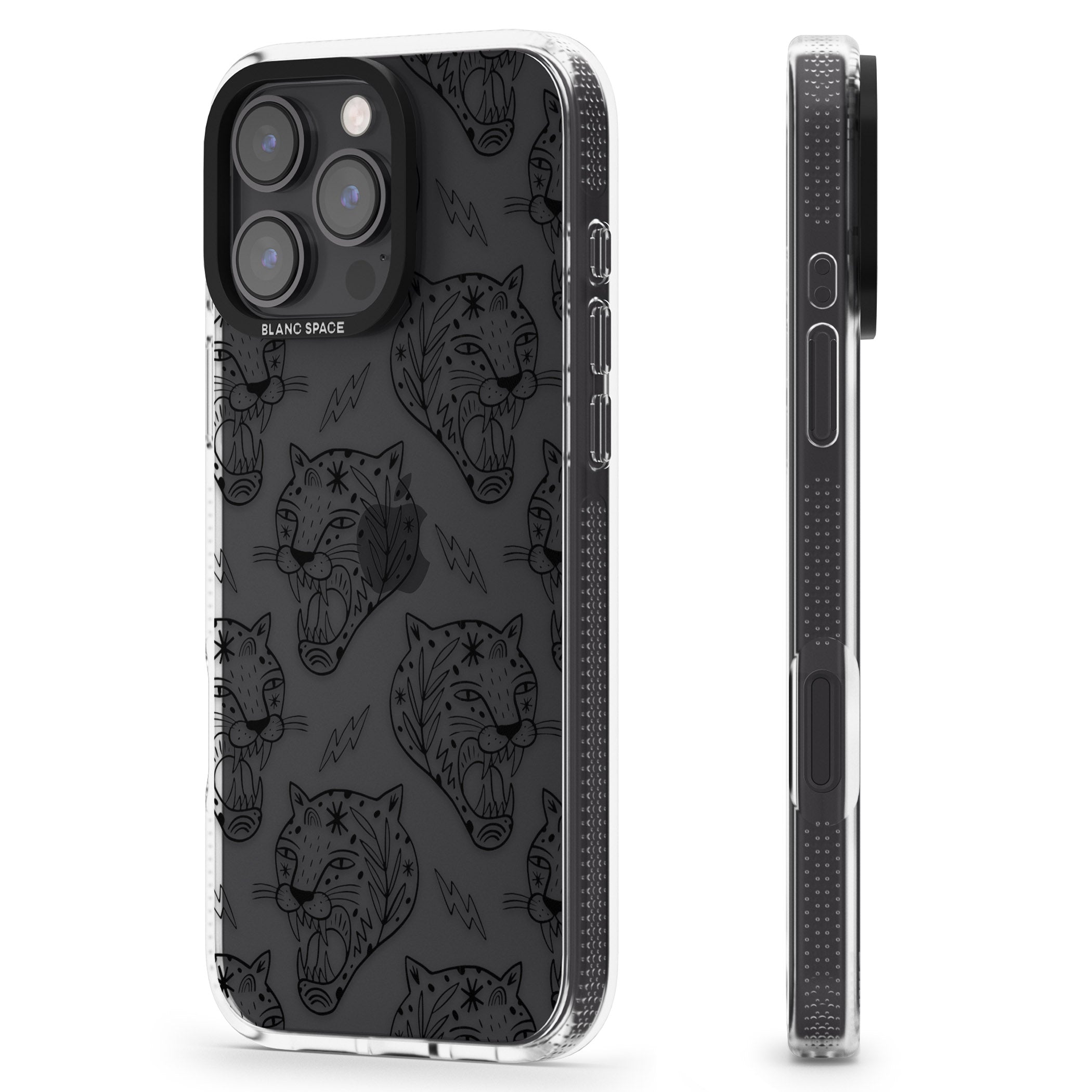 Black Tiger Roar Pattern iPhone 16 Pro Max / 16 Pro Clear Case Impact Air - Blanc Space