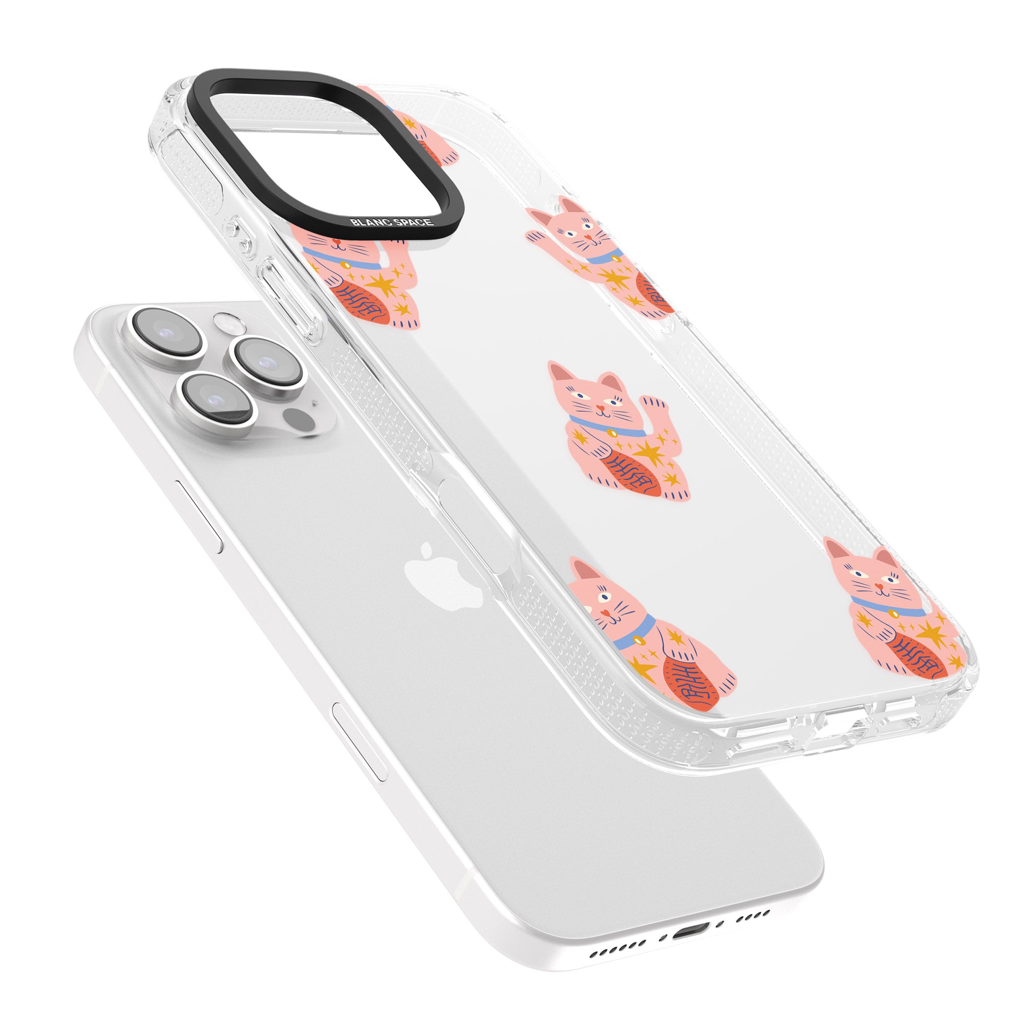 Waving Cat Pattern iPhone 16 Pro Max / 16 Pro Clear Case Impact Air - Blanc Space