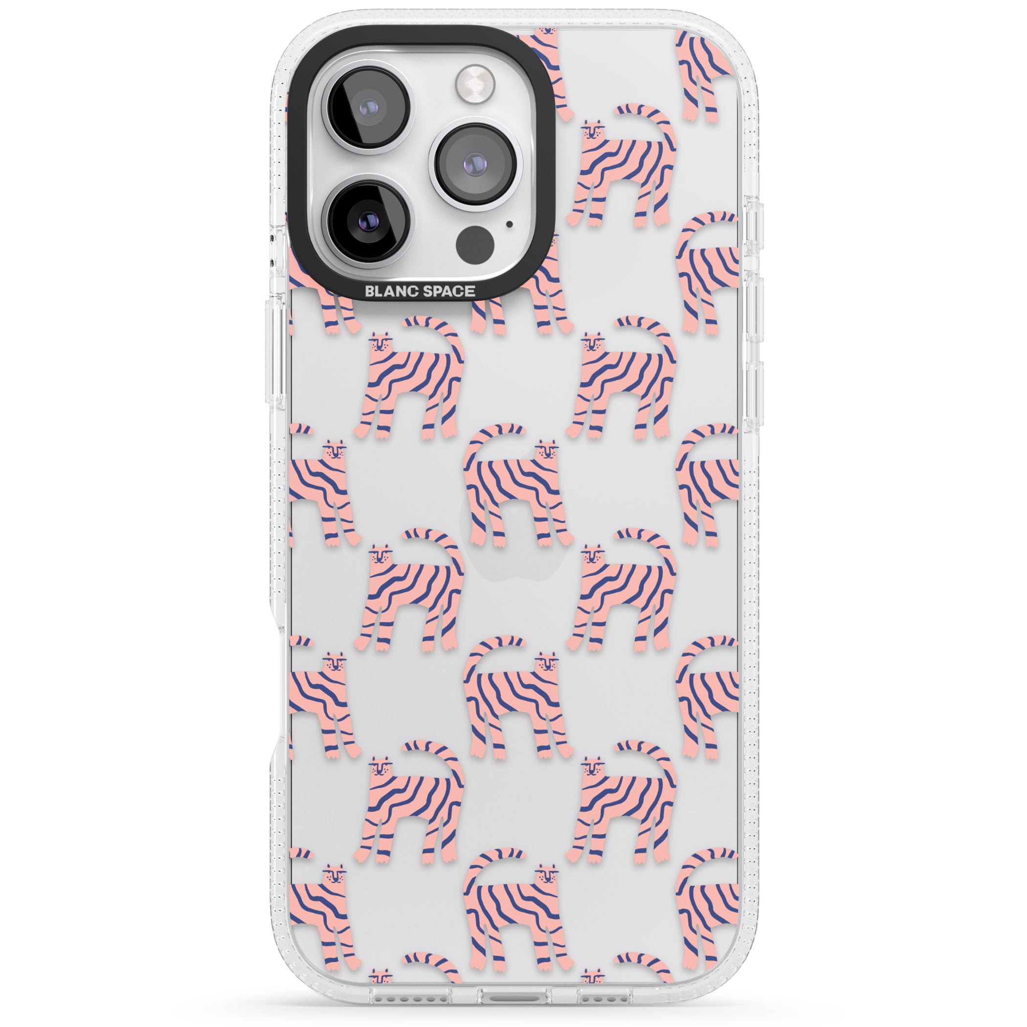 Pink and Blue Cat Pattern iPhone 16 Pro Max / 16 Pro Clear Case Impact Air - Blanc Space