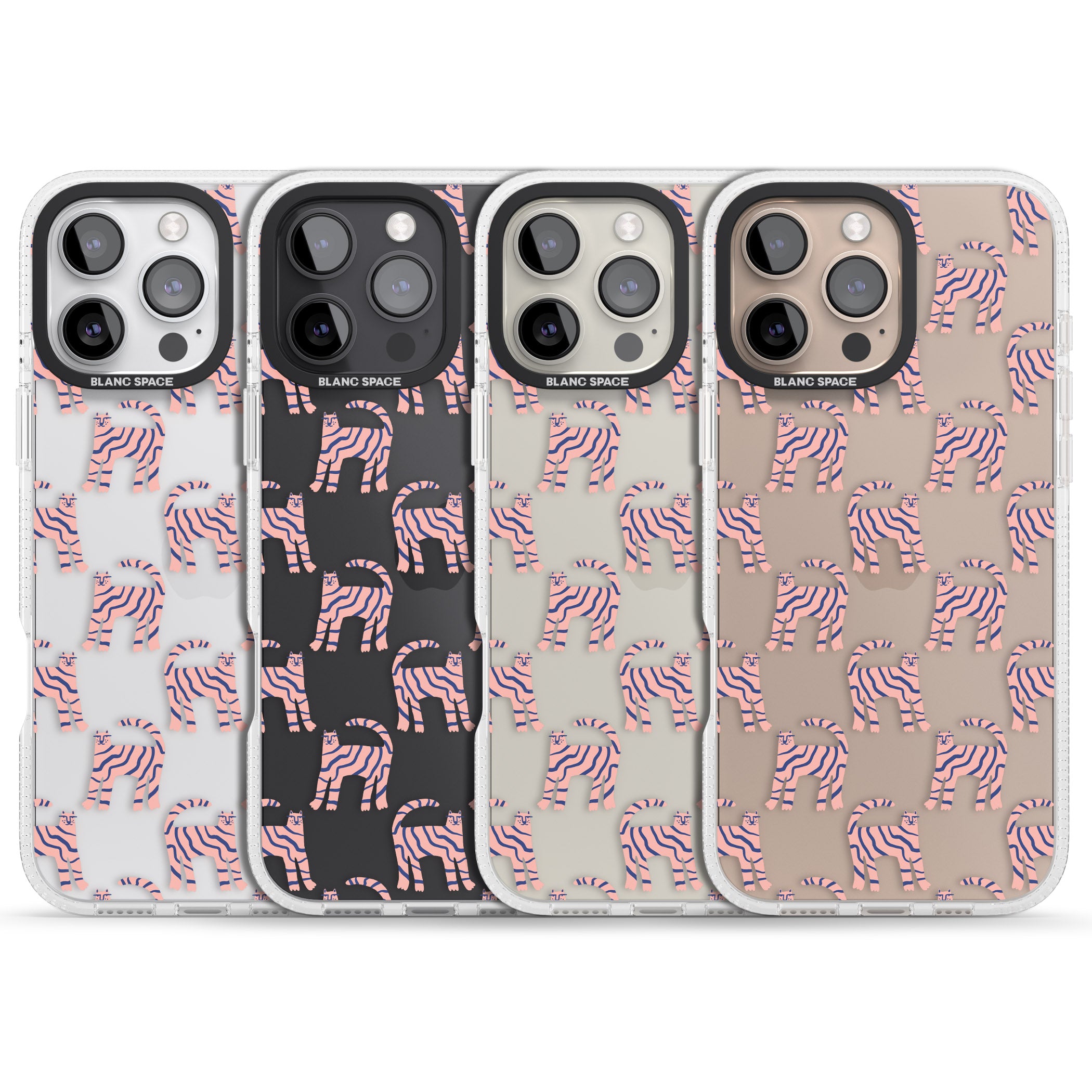 Pink and Blue Cat Pattern iPhone 16 Pro Max / 16 Pro Clear Case Impact Air - Blanc Space