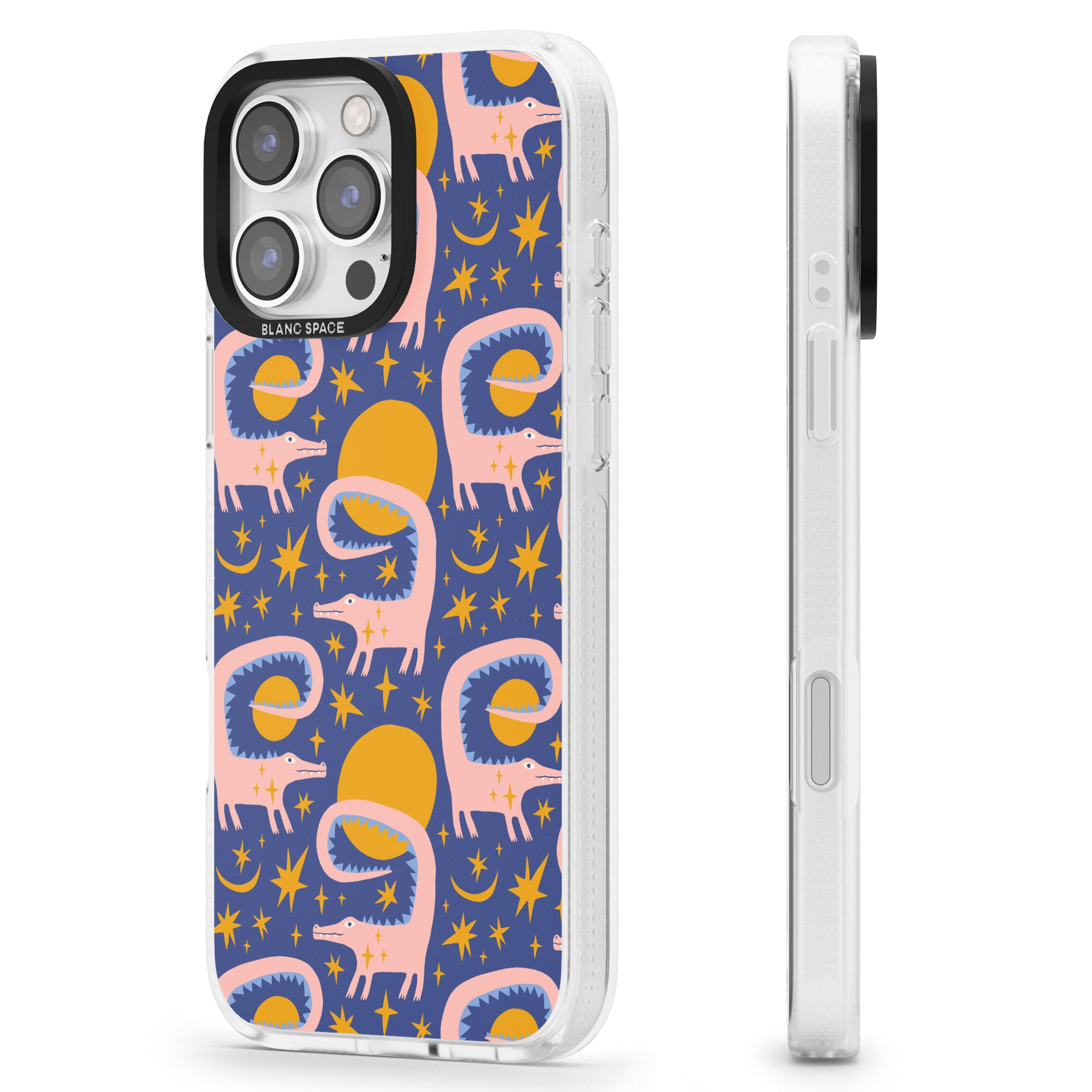 Sun Croc Pattern iPhone 16 Pro Max / 16 Pro Clear Case Impact Air - Blanc Space