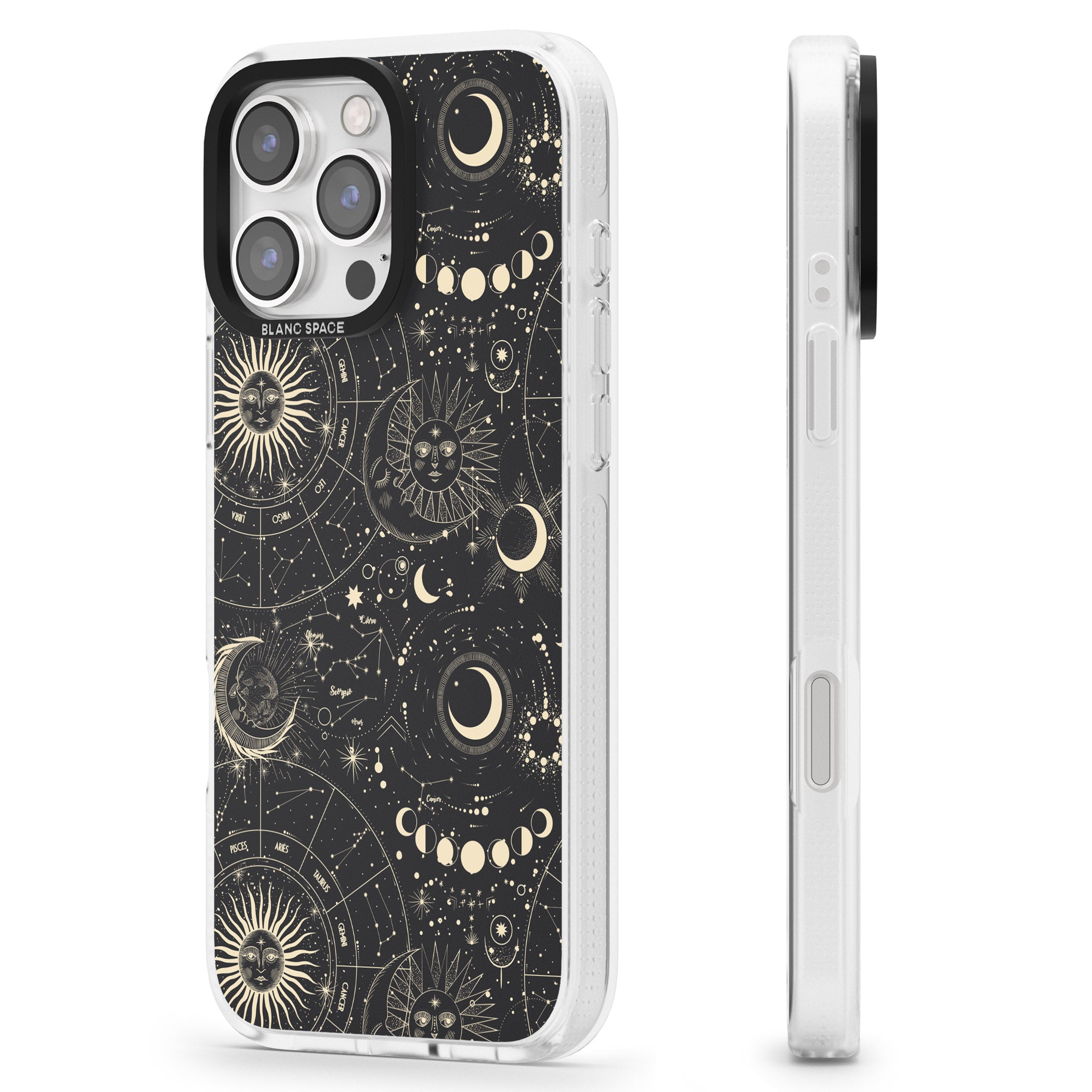 Suns, Moons & Star Signs iPhone 16 Pro Max / 16 Pro Clear Case Impact Air - Blanc Space