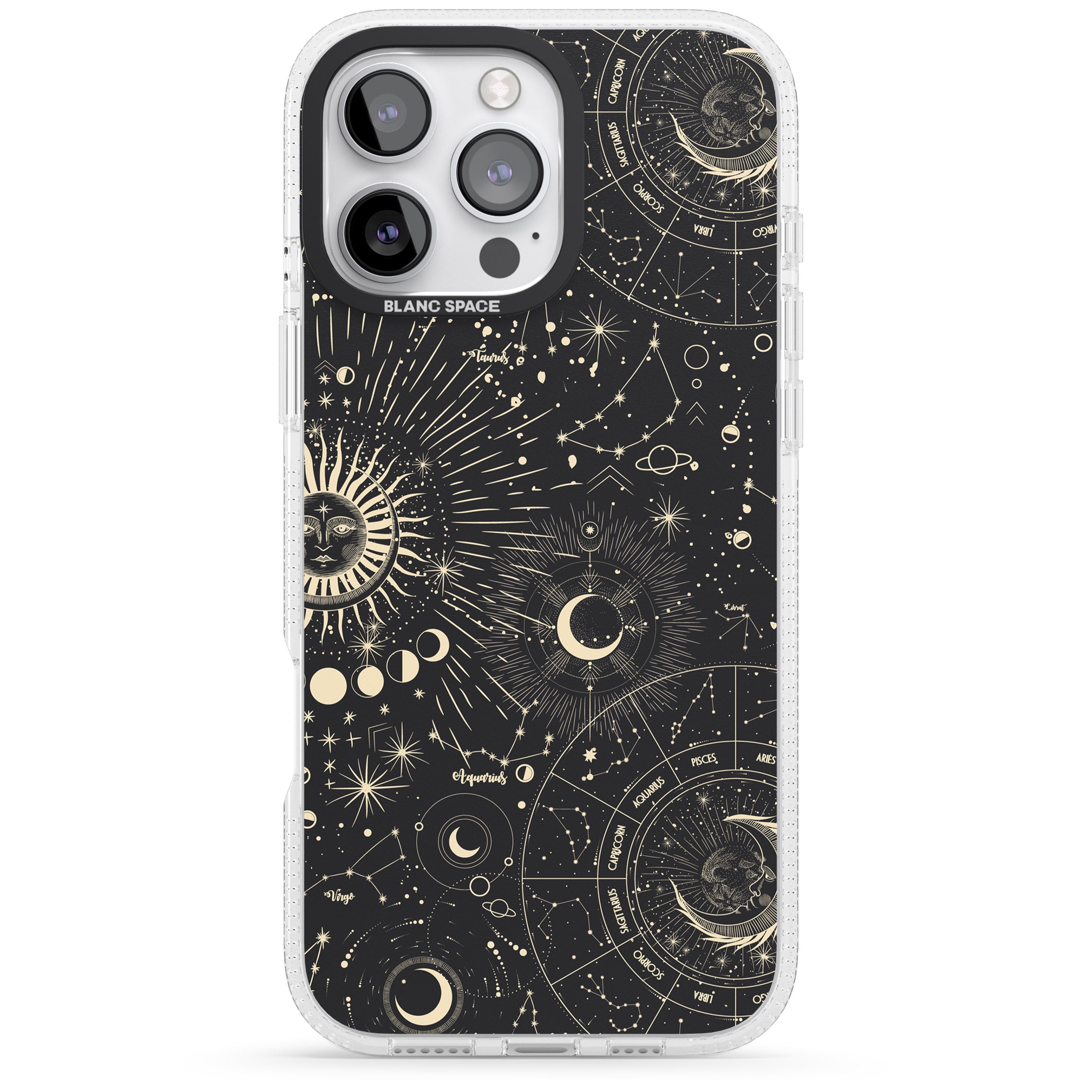Suns & Zodiac Charts Astrological iPhone 16 Pro Max / 16 Pro Clear Case Impact Air - Blanc Space