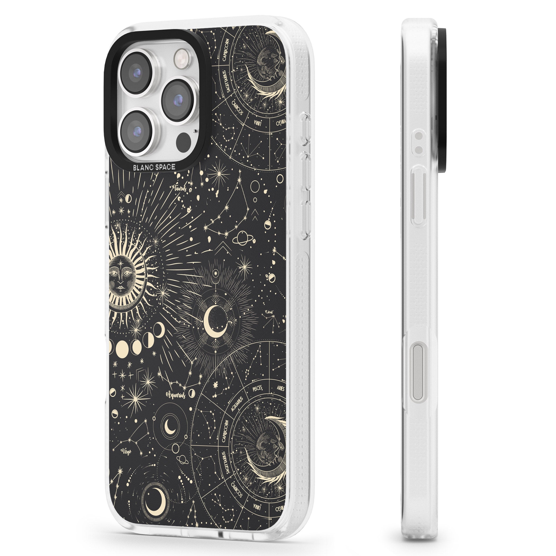 Suns & Zodiac Charts Astrological iPhone 16 Pro Max / 16 Pro Clear Case Impact Air - Blanc Space