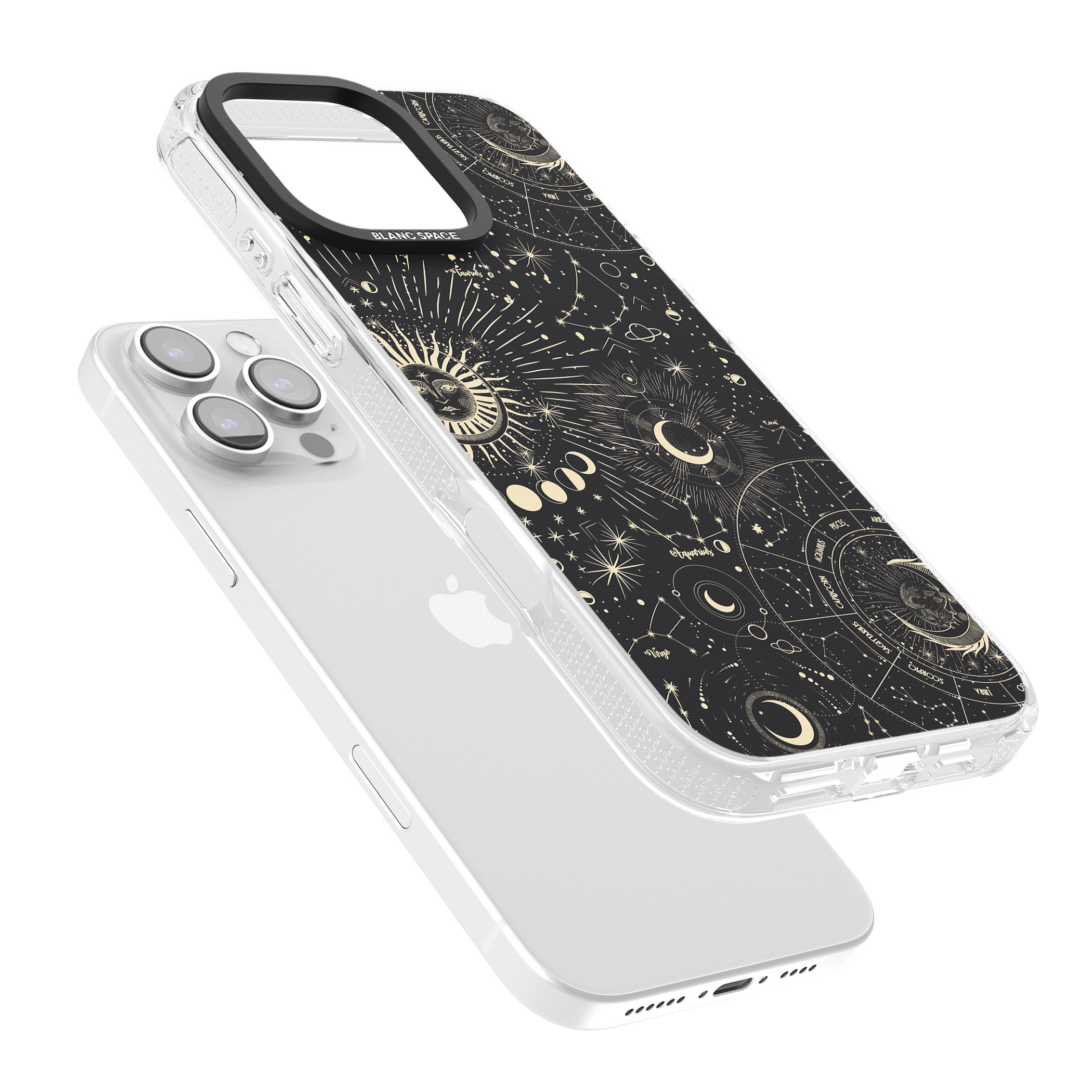 Suns & Zodiac Charts Astrological iPhone 16 Pro Max / 16 Pro Clear Case Impact Air - Blanc Space