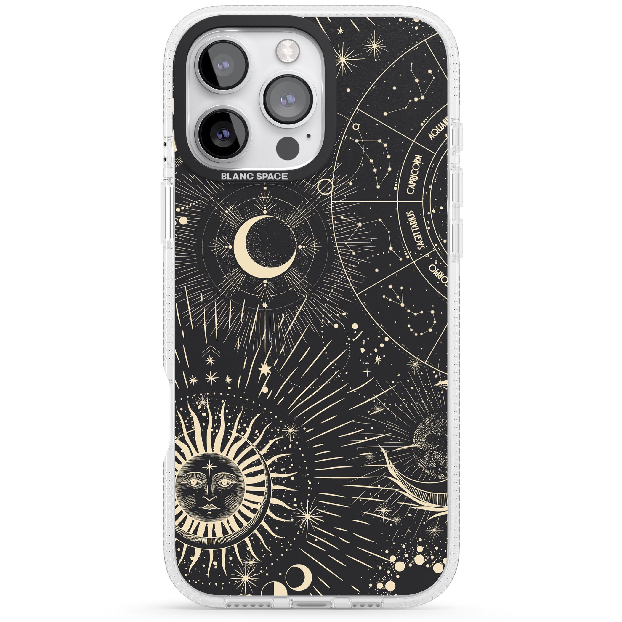 Sun & Symbols Astrological iPhone 16 Pro Max / 16 Pro Clear Case Impact Air - Blanc Space