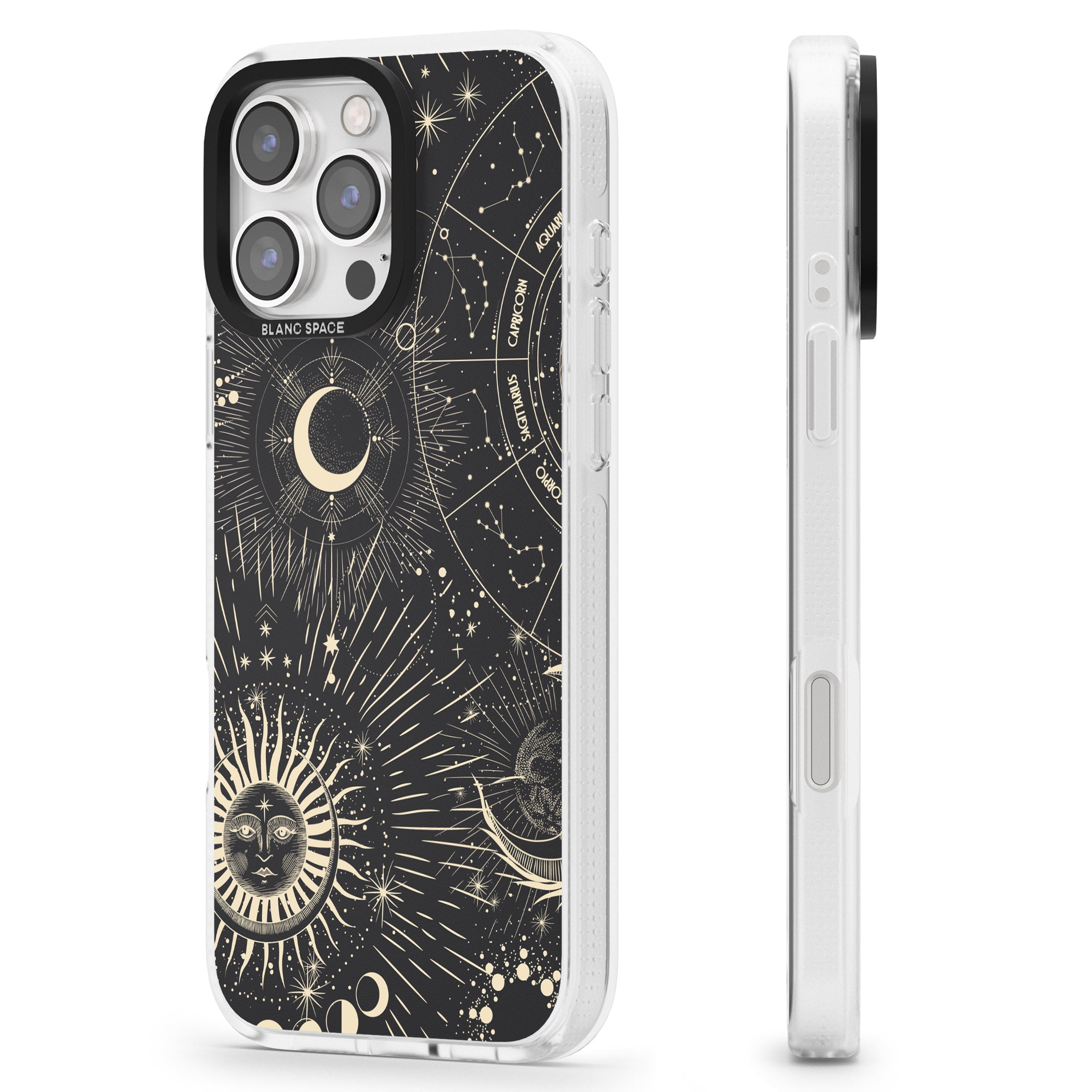 Sun & Symbols Astrological iPhone 16 Pro Max / 16 Pro Clear Case Impact Air - Blanc Space