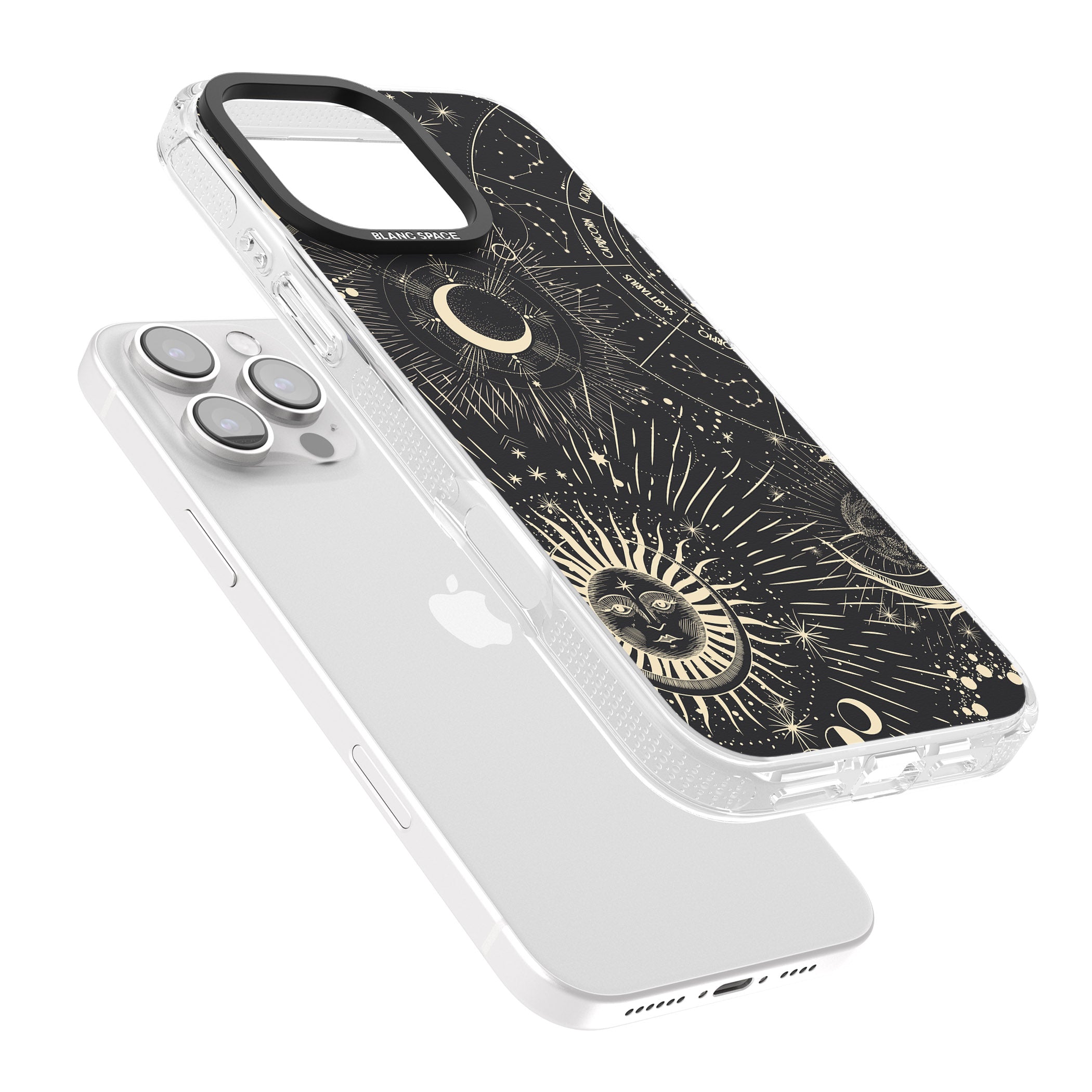 Sun & Symbols Astrological iPhone 16 Pro Max / 16 Pro Clear Case Impact Air - Blanc Space