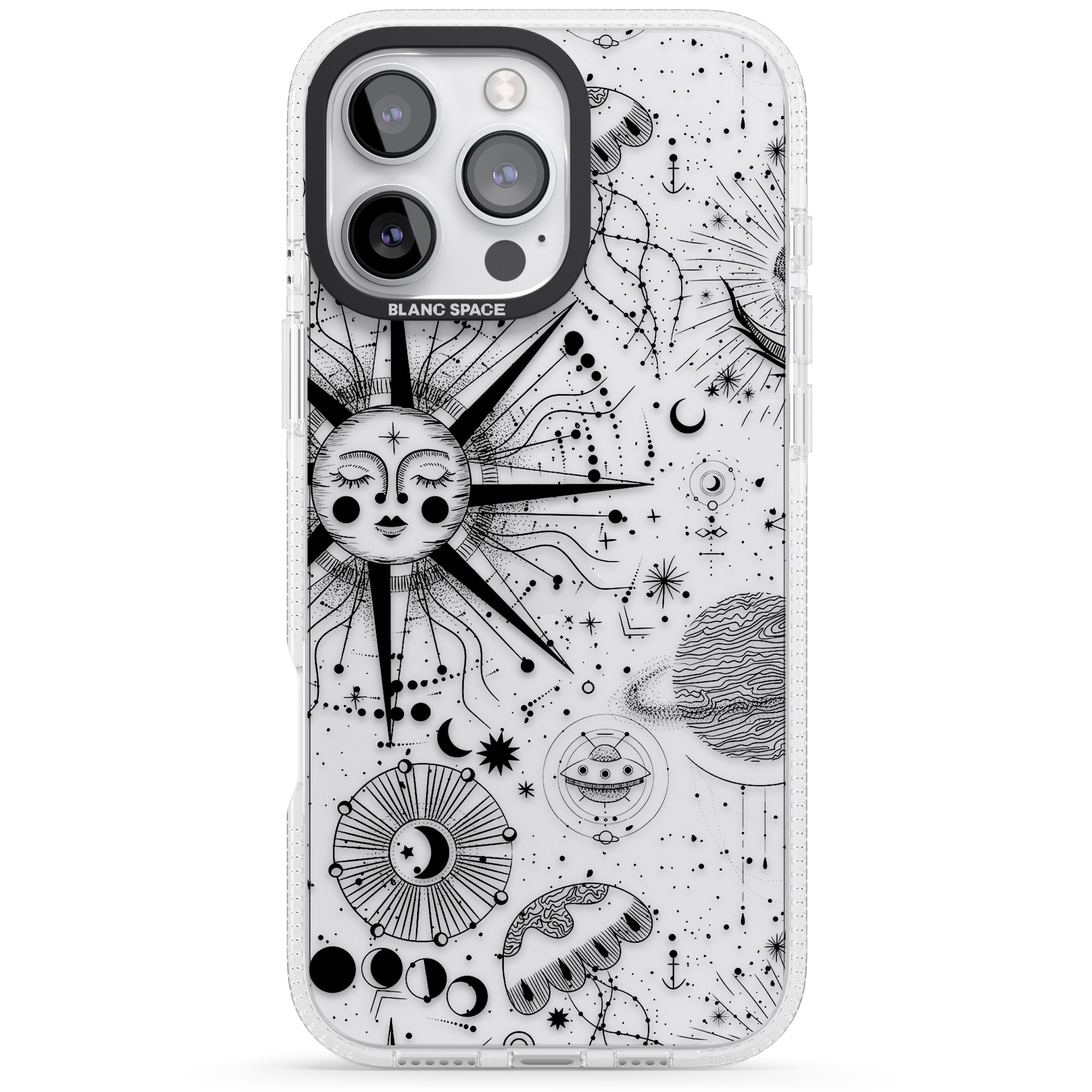 Large Sun Vintage Astrological iPhone 16 Pro Max / 16 Pro Clear Case Impact Air - Blanc Space