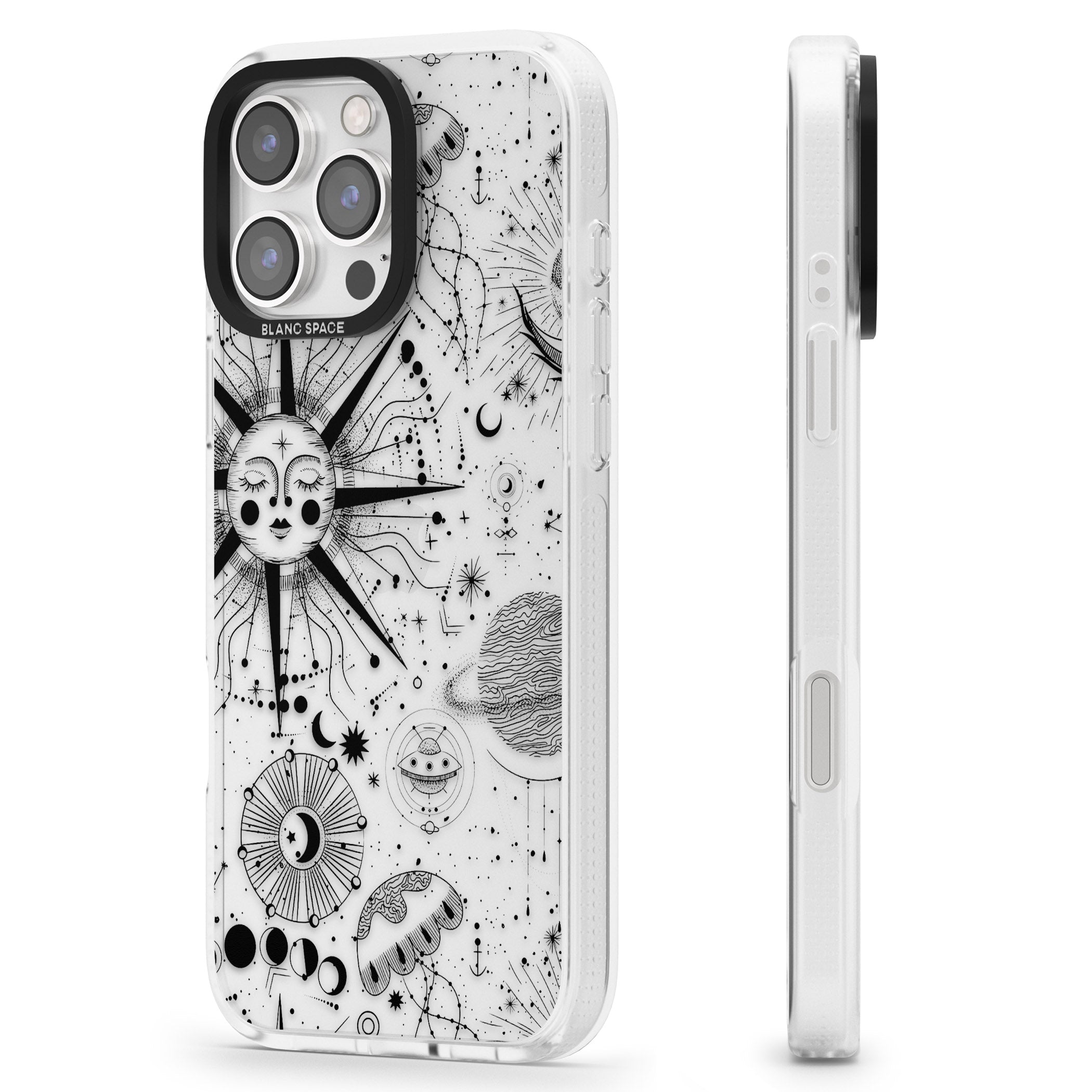 Large Sun Vintage Astrological iPhone 16 Pro Max / 16 Pro Clear Case Impact Air - Blanc Space
