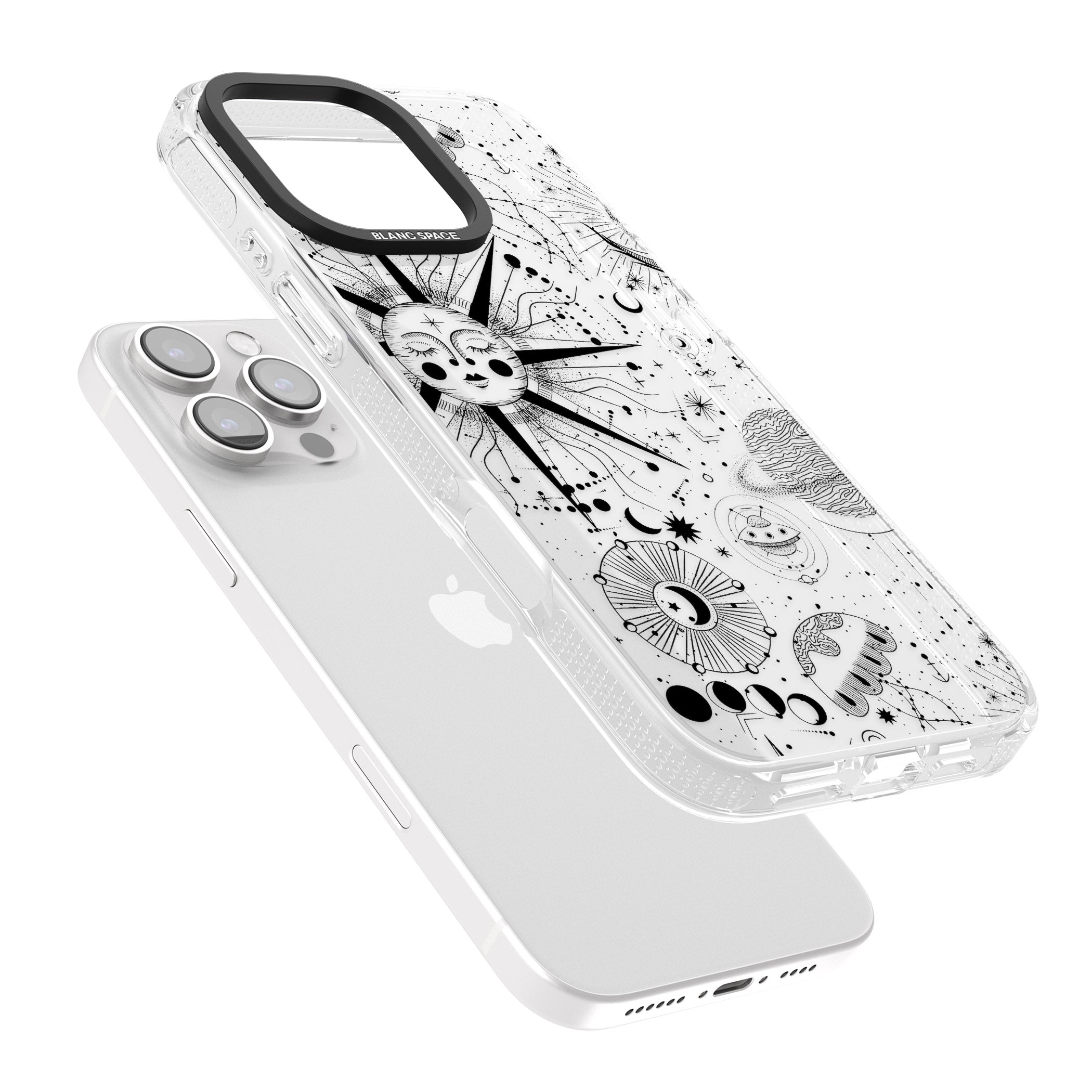 Large Sun Vintage Astrological iPhone 16 Pro Max / 16 Pro Clear Case Impact Air - Blanc Space