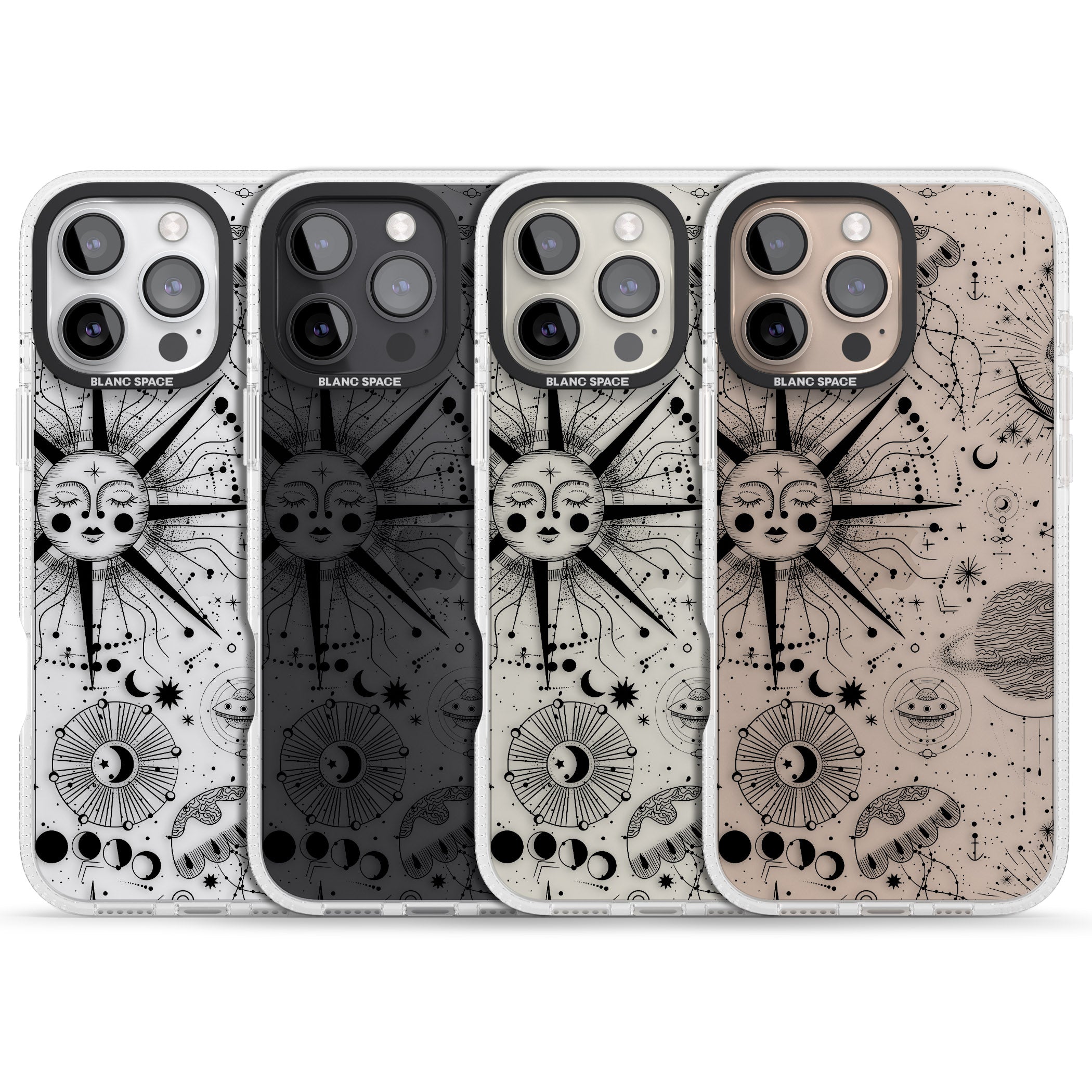 Large Sun Vintage Astrological iPhone 16 Pro Max / 16 Pro Clear Case Impact Air - Blanc Space