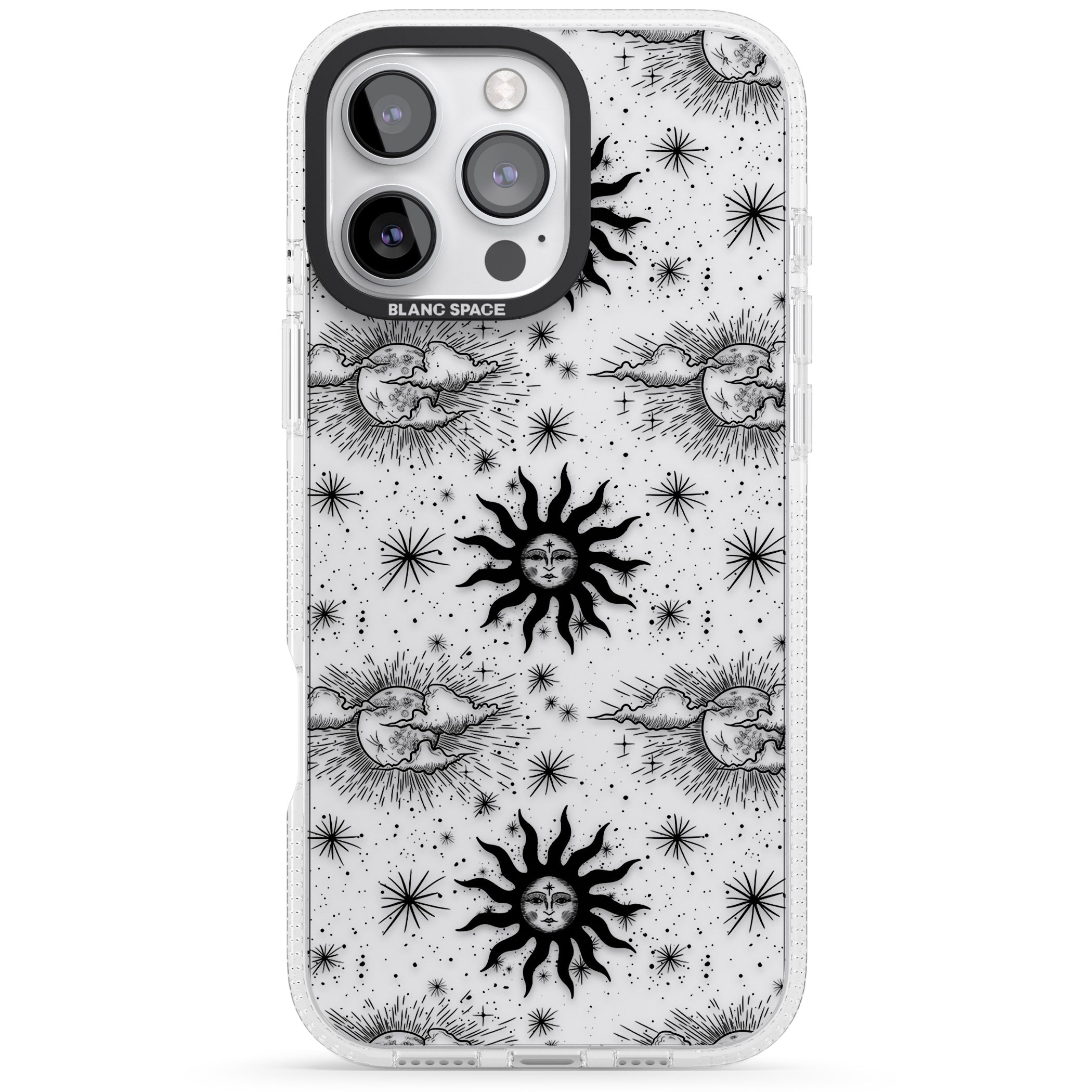 Suns & Clouds Vintage Astrological iPhone 16 Pro Max / 16 Pro Clear Case Impact Air - Blanc Space