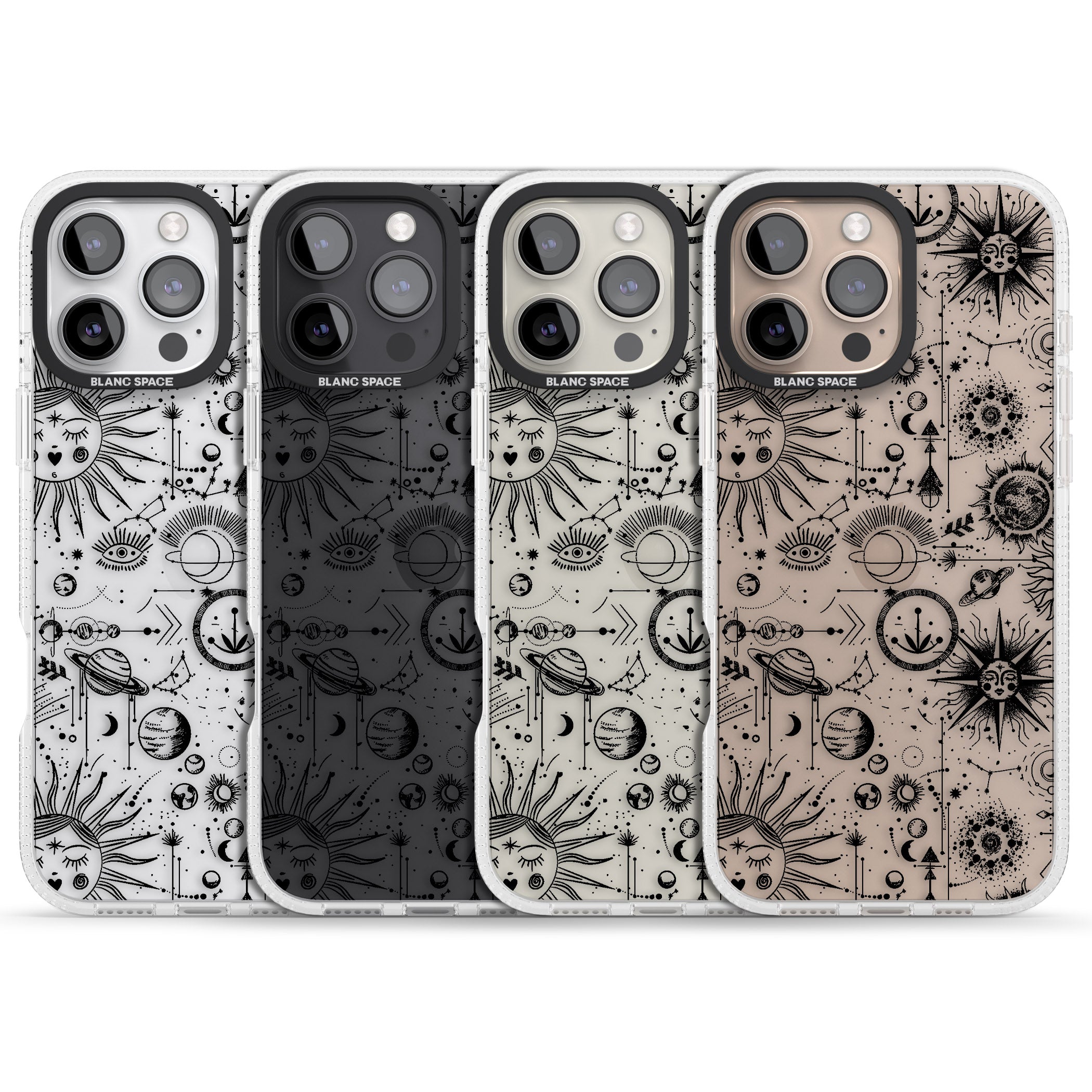 Suns & Planets Vintage Astrological iPhone 16 Pro Max / 16 Pro Clear Case Impact Air - Blanc Space