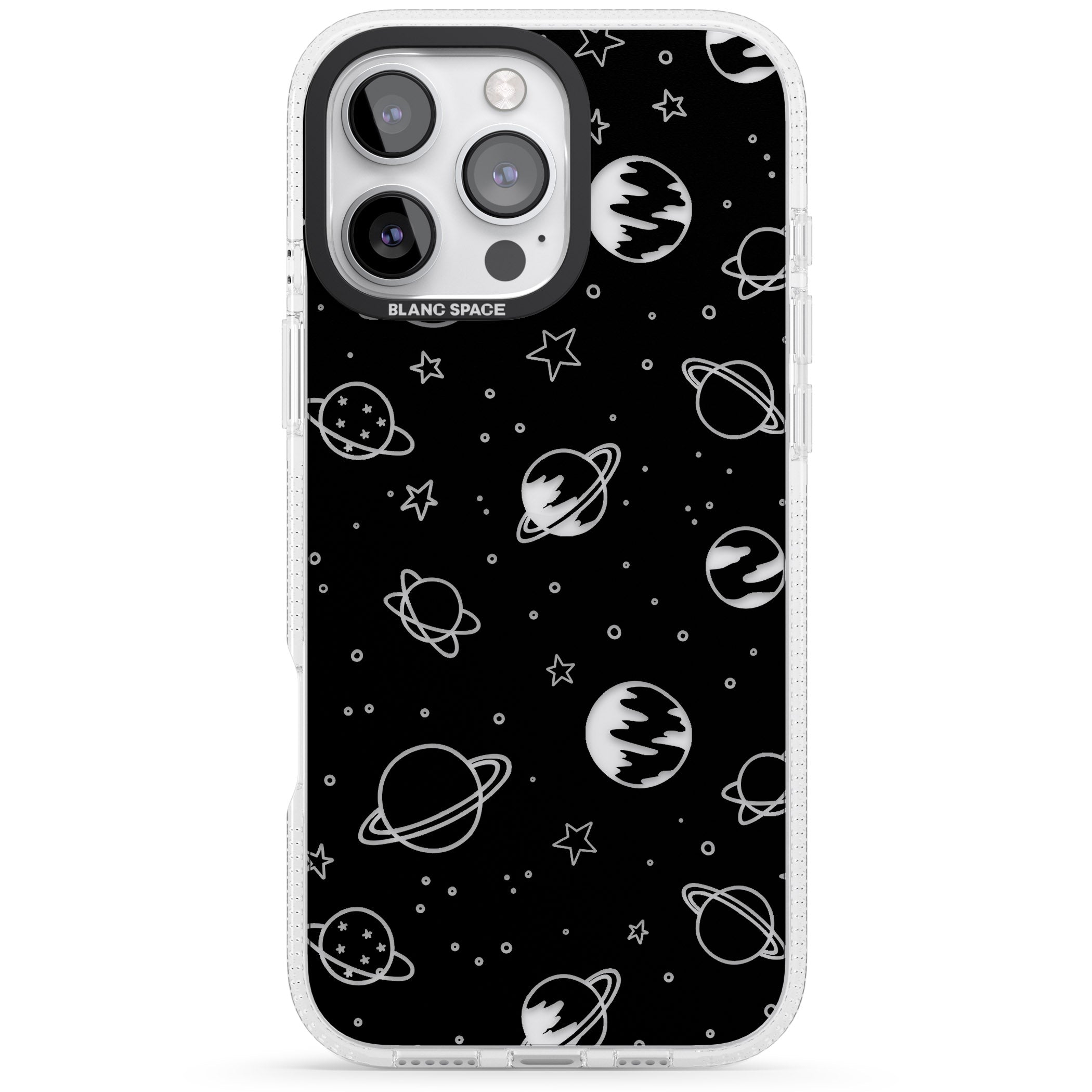 Cosmic Outer Space Design Clear on Black iPhone 16 Pro Max / 16 Pro Clear Case Impact Air - Blanc Space