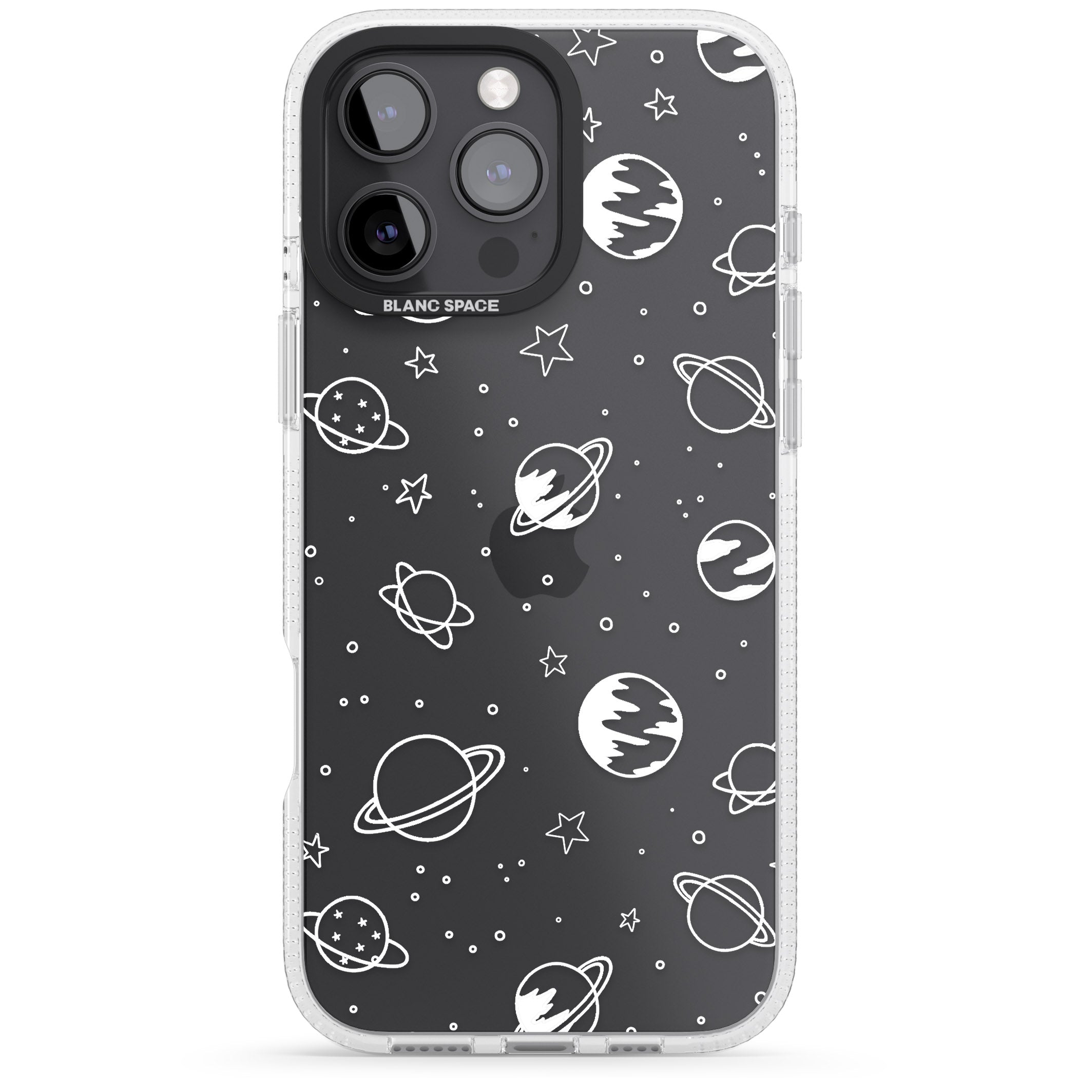Cosmic Outer Space Design White on Clear iPhone 16 Pro Max / 16 Pro Clear Case Impact Air - Blanc Space