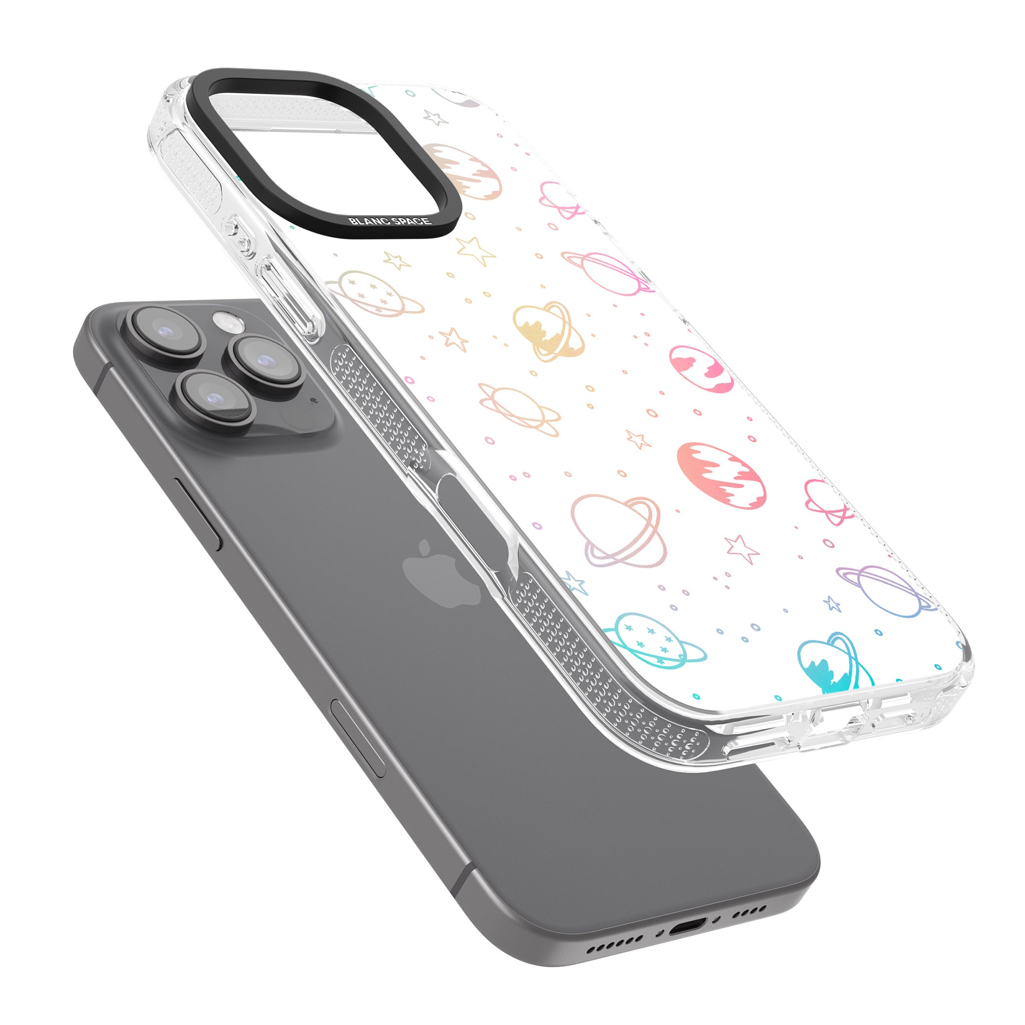 Cosmic Outer Space Design Pastels on White iPhone 16 Pro Max / 16 Pro Clear Case Impact Air - Blanc Space