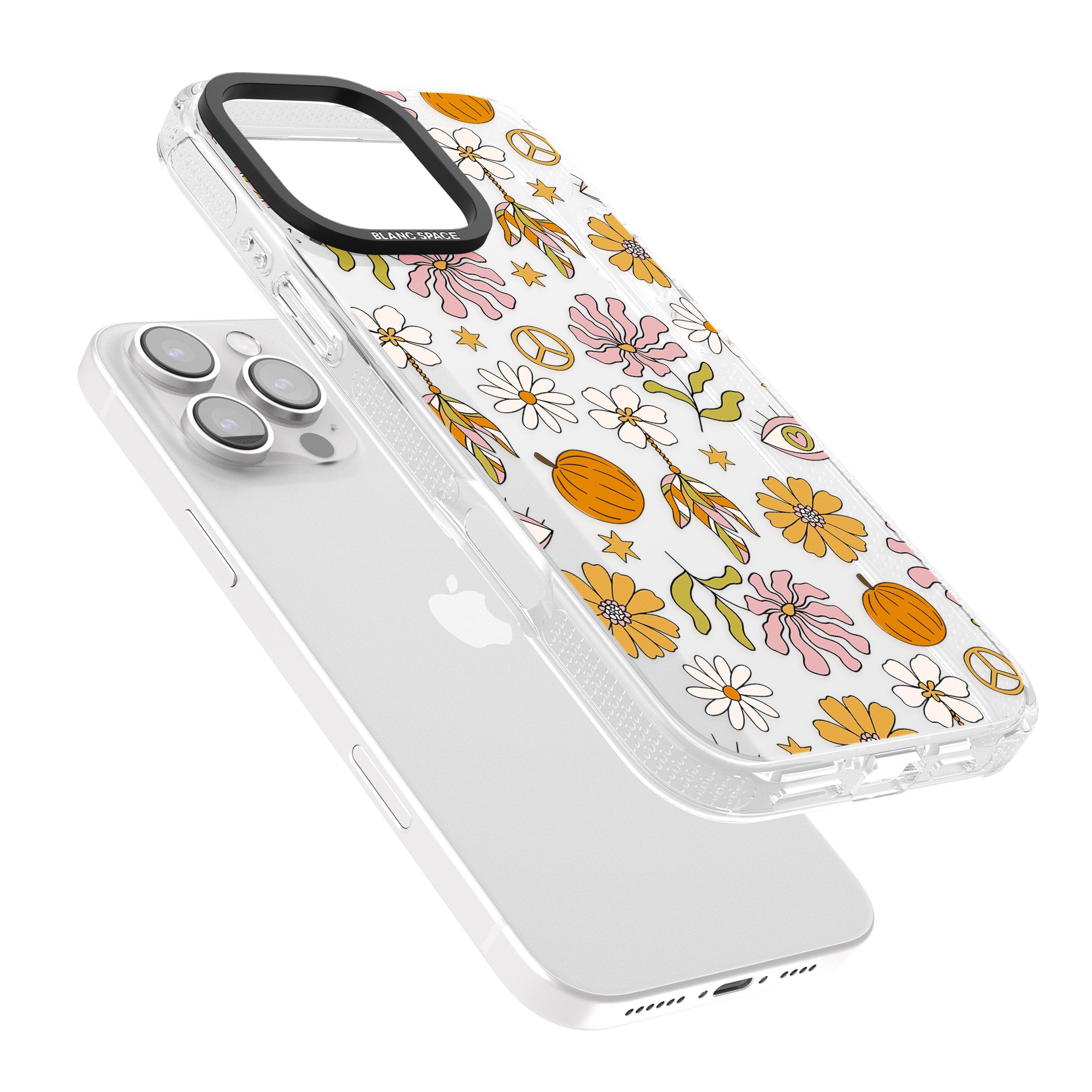 Retro Boho Fall Floral iPhone 16 Pro Max / 16 Pro Clear Case Impact Air - Blanc Space